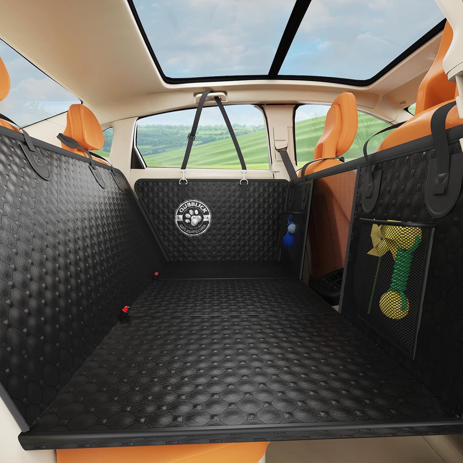 Dog Car Seat Cover for Back Seat,Upgraded PU Leather Dog Seat Cover with Hard Bottom Back Seat,Non-Slip Backseat Cover for Dogs with Mesh Window & Side Flap, Dog Hammock for Car, SUV, Small Trucks