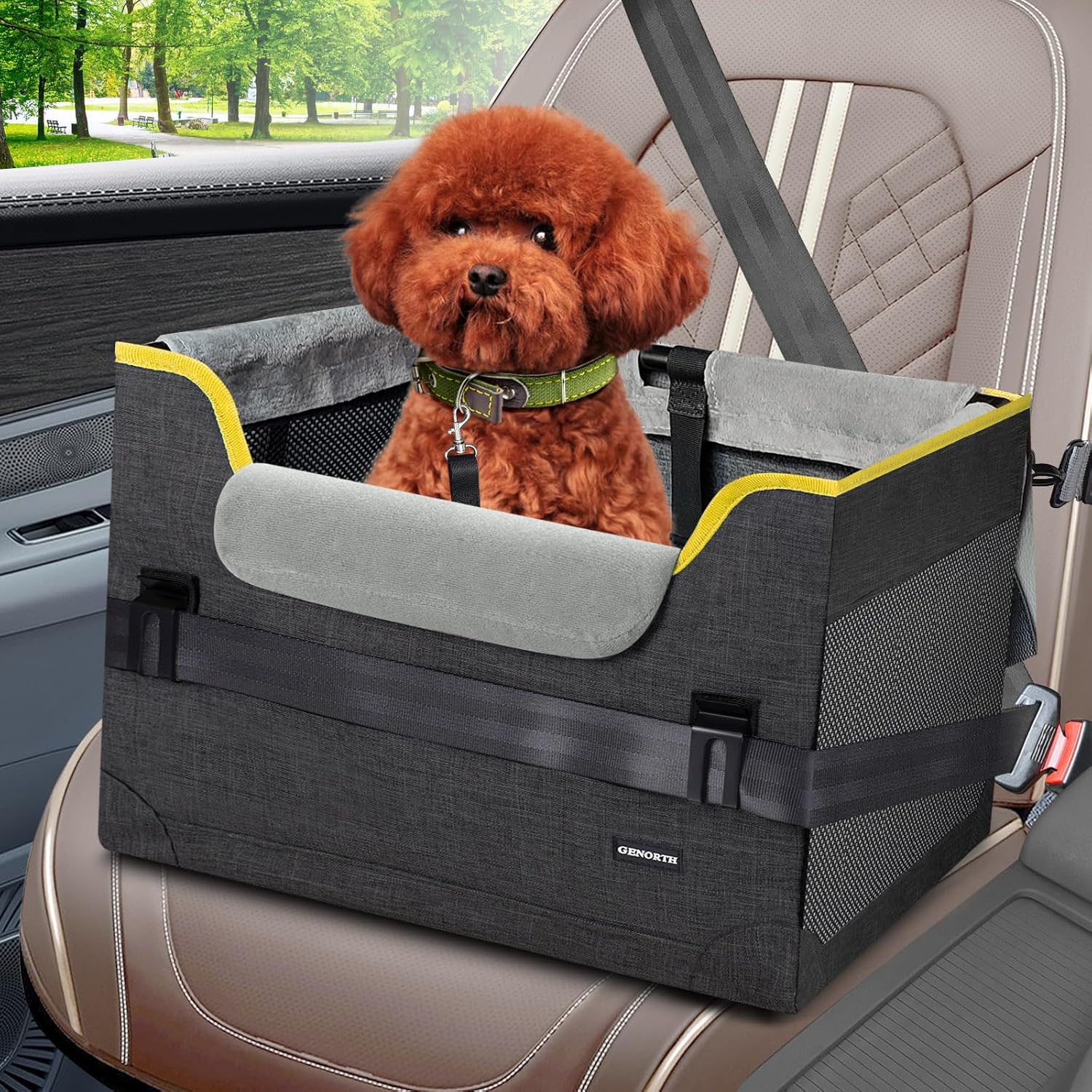 Dog Car Seat for Small Dogs,Detachable Pet Car Seat Under 20 lbs,Dog Booster Seat with Cozy Chin Rest,Cushion and Safety Belt, (Gray)