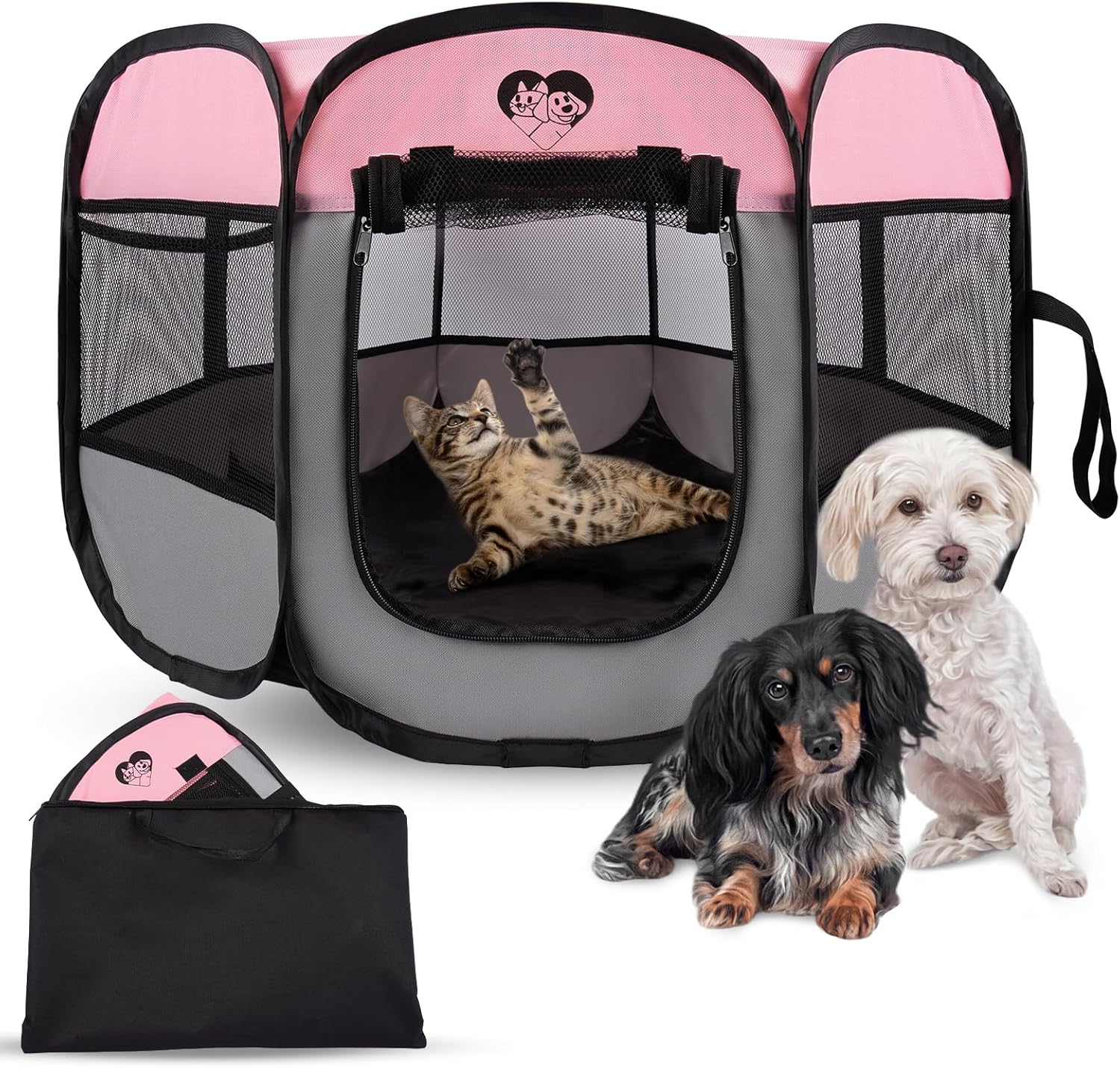 Dog Cat Playpen,Pet Playpen Indoor for Small Dog Crate Tent Cage Outdoor, Portable Pop Up Cats Enclosure Kennel with Carrying Case for Pets