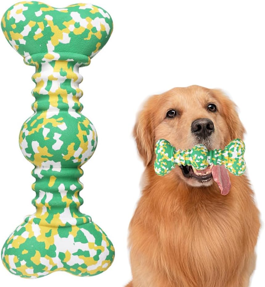 Dog Chew Toys for Aggressive Chewers, Safe Bamboo Fiber & Nature Rubber-Partially Degradable,Teething Cleaning Toys for Small Medium Large Dog Breeds Green L