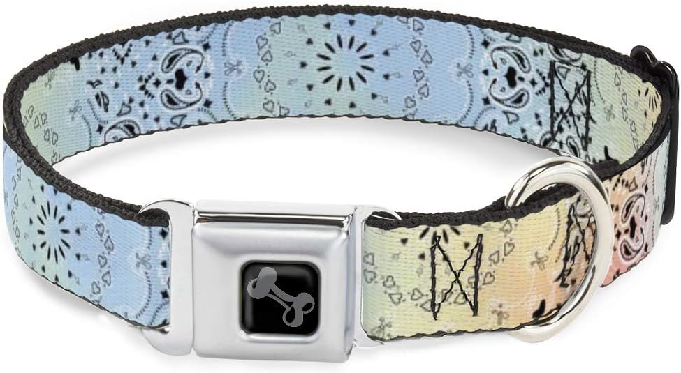 Dog Collar Seatbelt Buckle Bandana Paisley Ombre Pastel 18 to 32 Inches 1.5 Inch Wide
