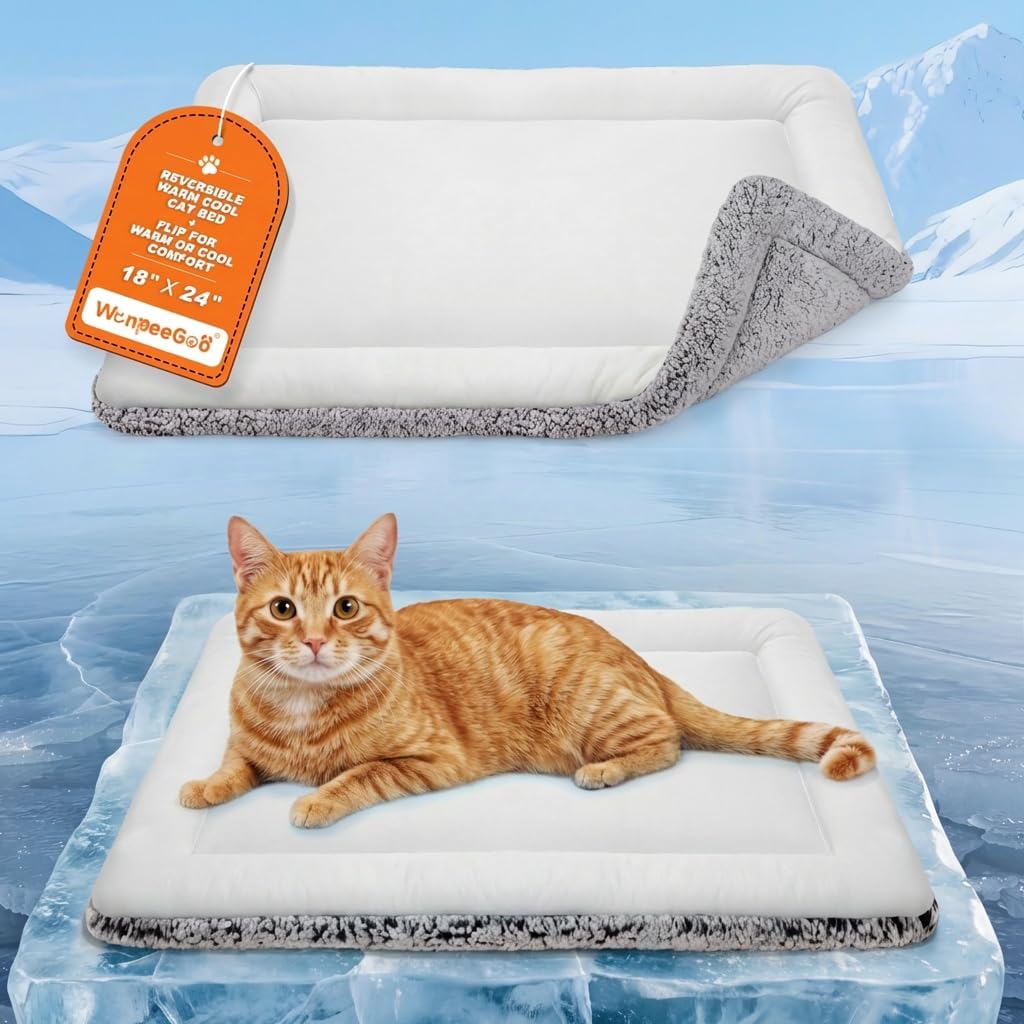 Dog Cooling Mat, Self Warming Cat Bed, Reversible Warm & Cooling Cat Bed, Winter Warm Cat Pad & Summer Cooling Cat Mat for Kittens & Small Dogs, Perfect for Crates, Beds & Sofas, Gray, 18″ x 24″