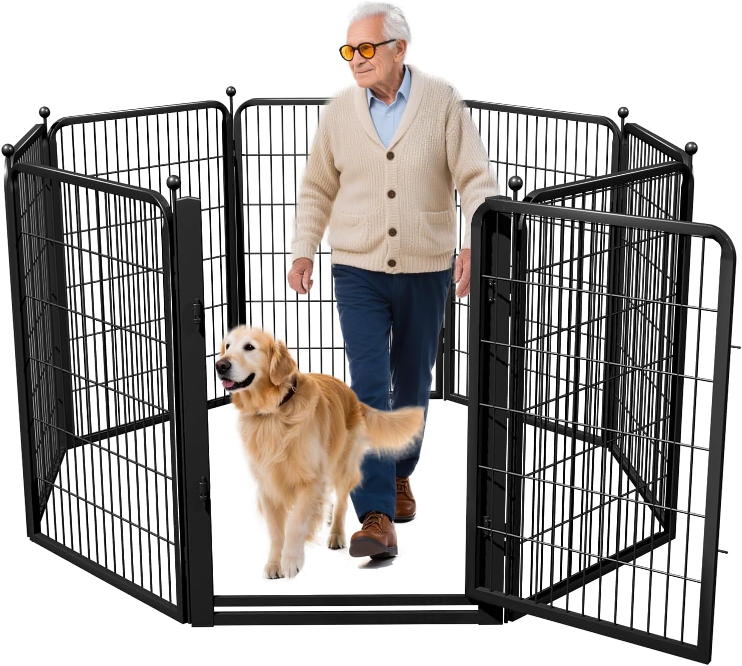 Dog Playpen, 40 inch 8 Panels Dog Fence with Extra Wide Gate, No-Tripped Pet Playpen Rustproof Dog Pen Indoor Puppy Playpen for Temporary Containment, Portable Pet Fence for RV Camping