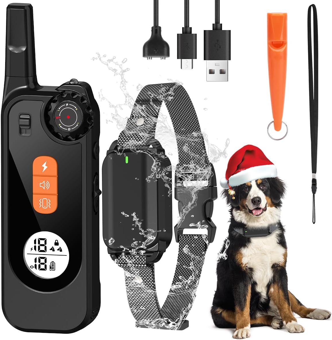 Dog Shock Collar with Remote Control Shock Collar for Dogs, 4 Training Modes Vibration, Beep, Shock, Flashlight IPX7 Waterproof Keypad Lock Rechargeable E-Collar for All Breed