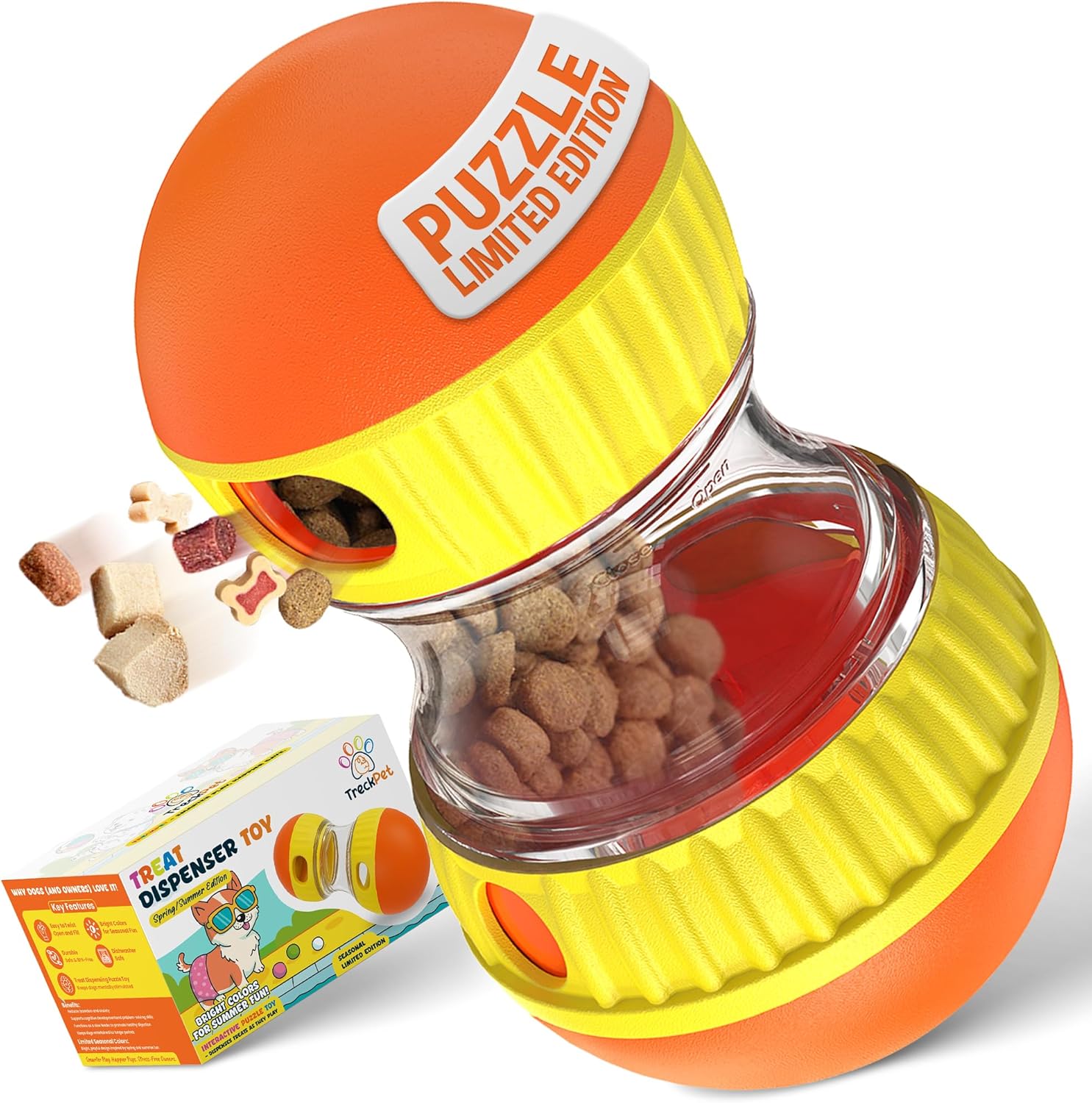 Dog Treat Dispenser Toy interactive- Treat puzzle toys for dogs mental stimulation-puzzle feeder dog & cognitive toys for dogs–Durable Treat Dispensing Dog Toys-Limited enrichment toys for dogs