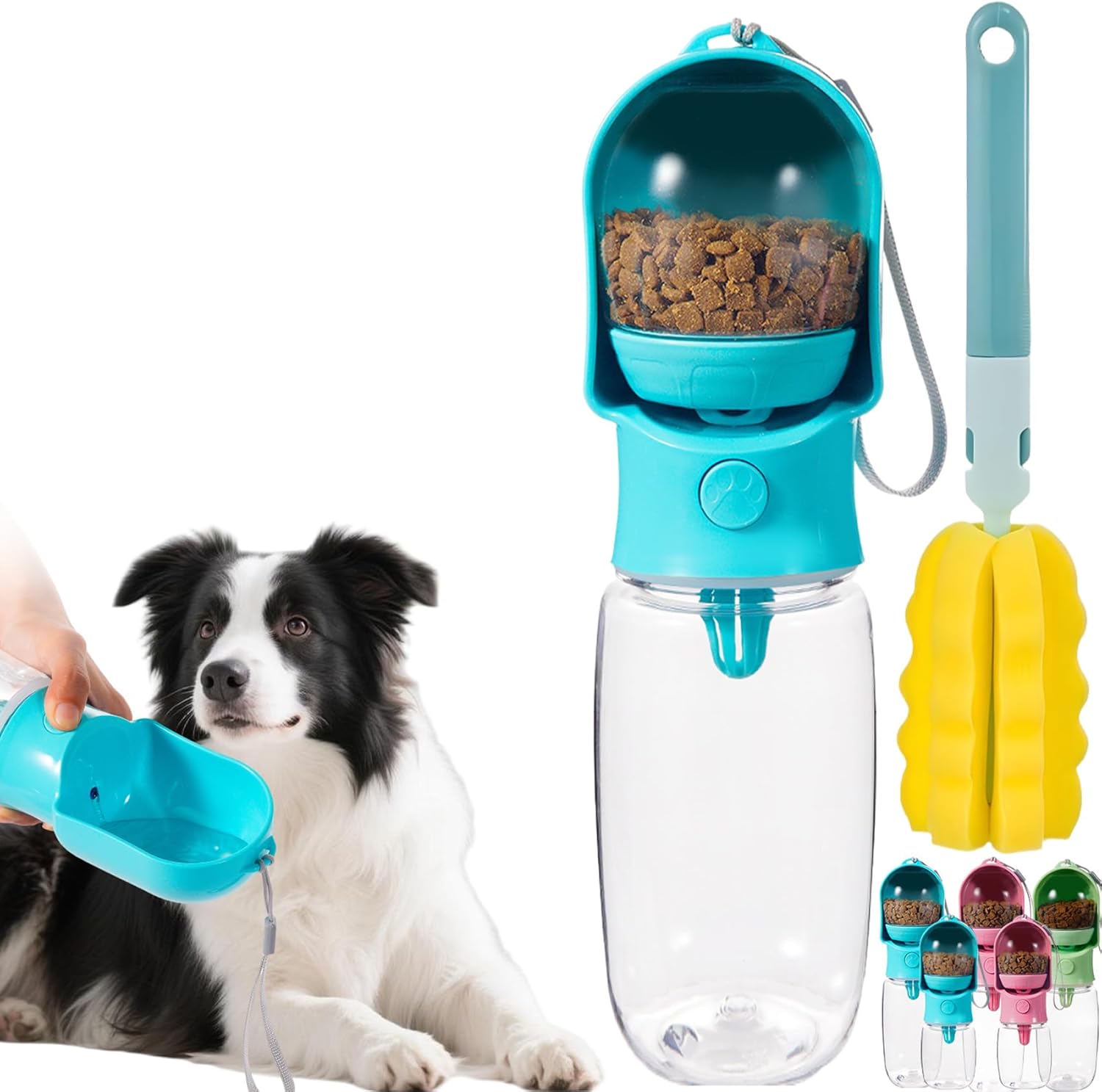 Dog Water Bottle with Food Storage Compartment Portable Pet Dispenser Dogs Stuff Water Bottle Puppy Supplies Portable Travel Dogs Bowls Dog Accessories for Walking and Hiking