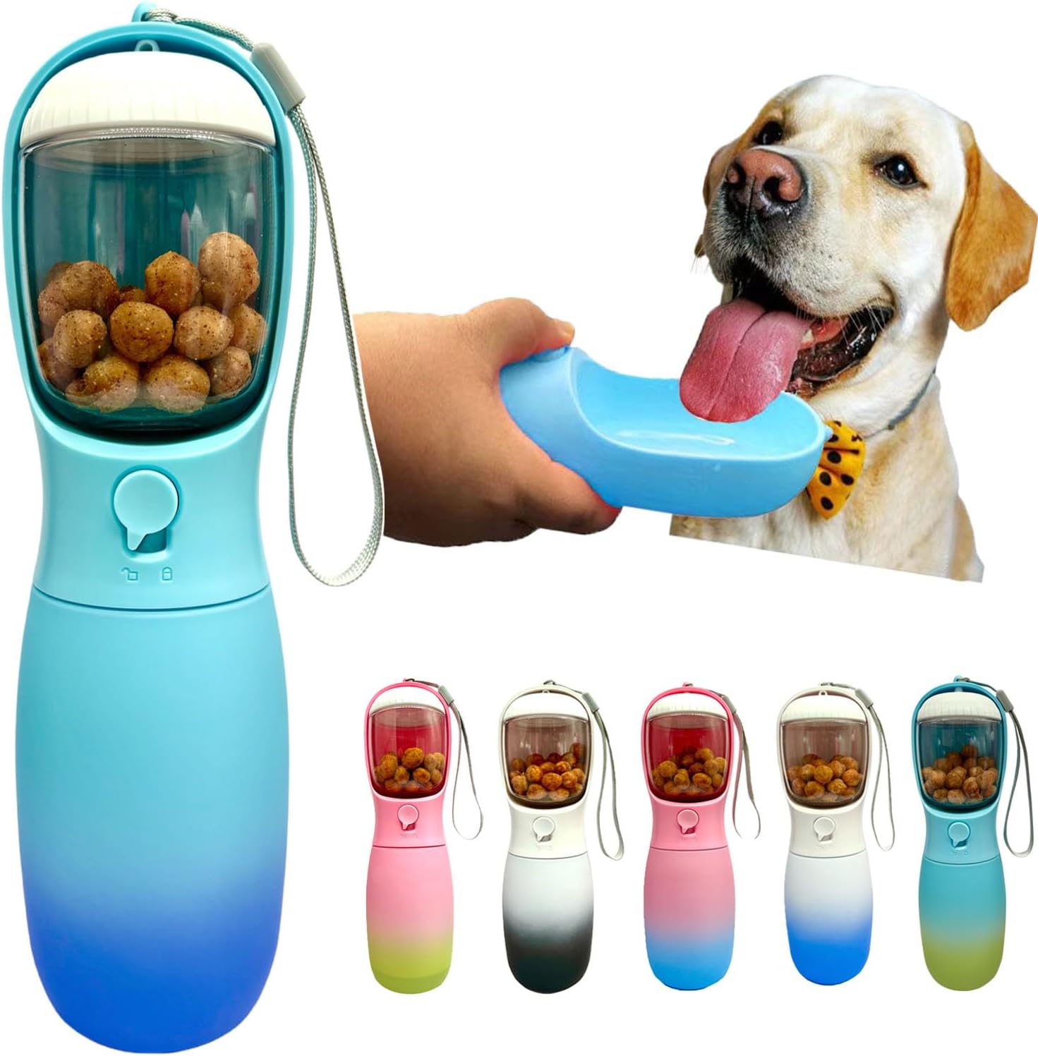 Dog Water Bottle,2 in 1 Portable Pet Water Bottle with Food Container,Lightweigh,Portable Water Dispenser,Outdoor for Cat,Puppy,Pets for Walking,Hiking,Travel (Blue, 10Oz)