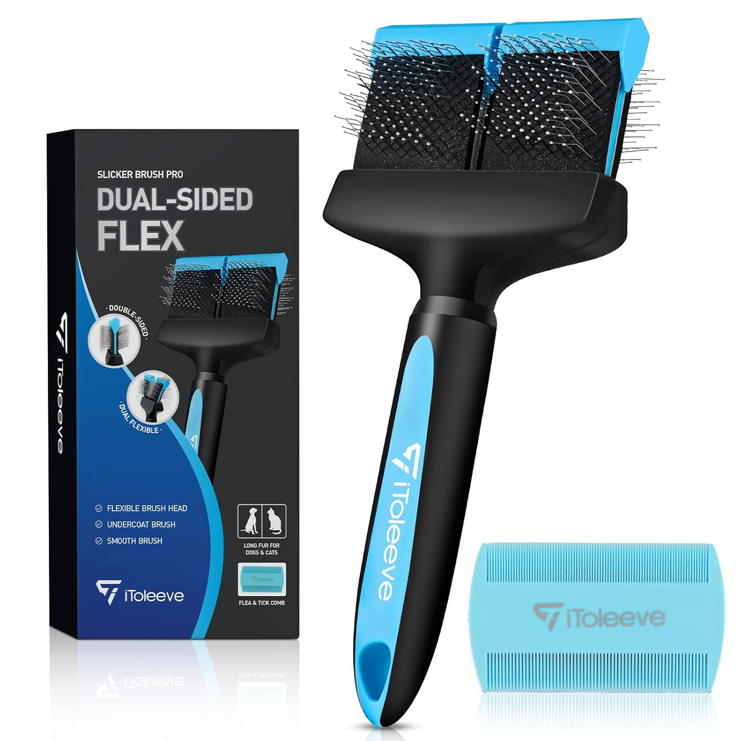 Dual Flex Slicker Brush Dog Brush, Gentle Grooming Tool for Sensitive Dogs & Cats – Ideal for Long Hair, Removes Undercoat, Tangles, and Knots