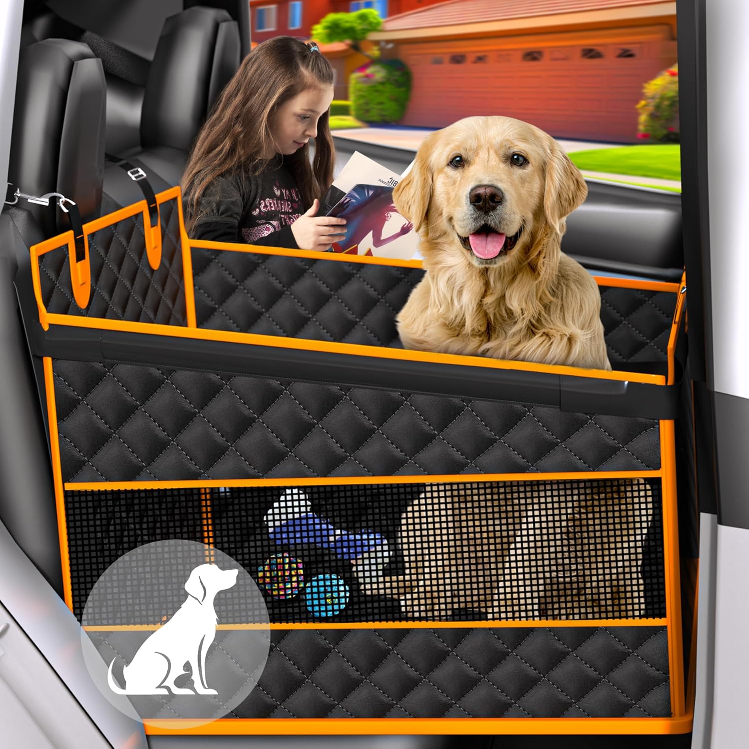 EPN Dog Car Seat for Large Dogs, Foldable Pet Car Seat with Waterproof Oxford Fabric, Non-Slip Bottom, Reinforced Support & Storage Pockets, Ideal for Road Trips