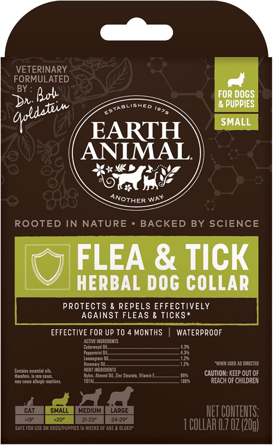 Earth Animal Apothecary Natural Flea & Tick – Herbal Collar for Small Dogs & Puppies – 1 Collar