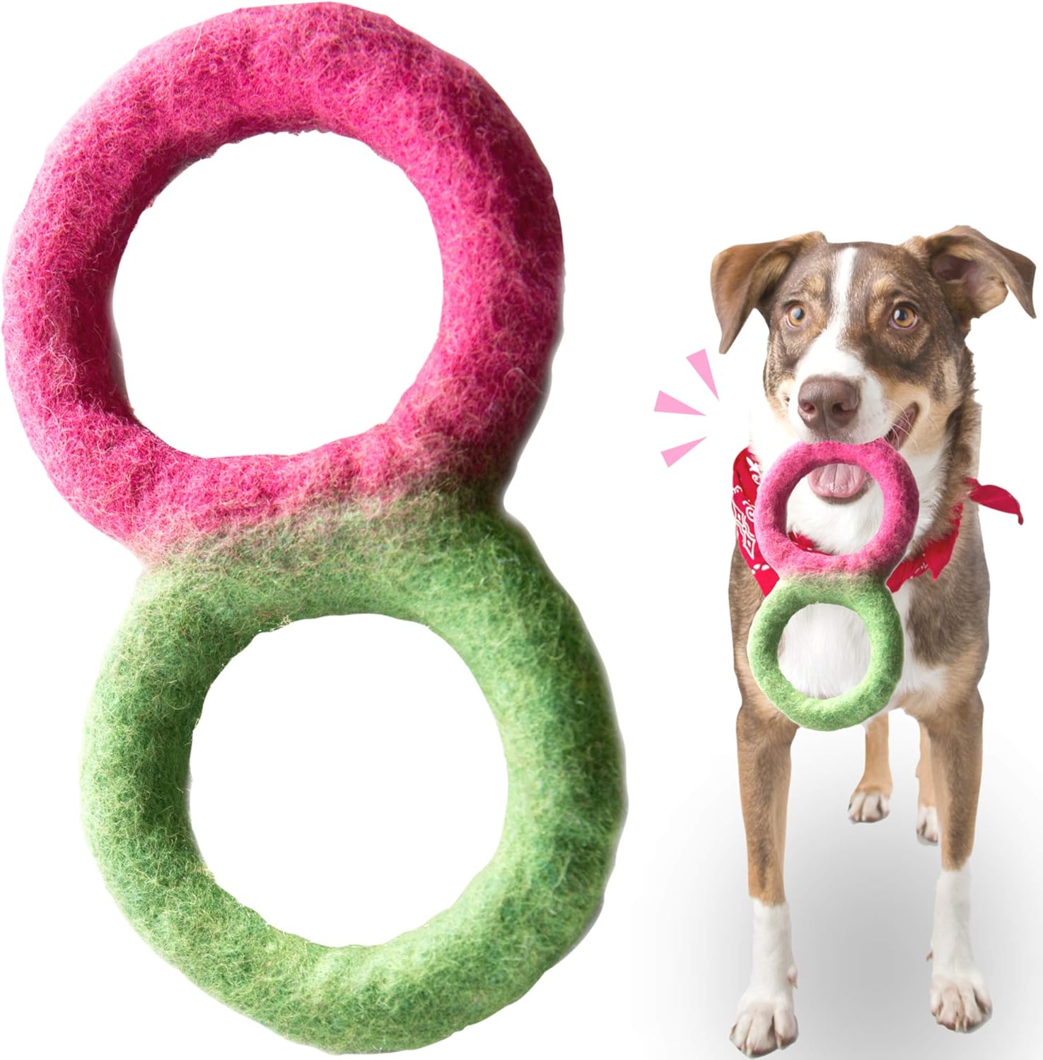 Eco-Tug, All Natural Wool, Handmade, Organic and Eco-Friendly, Dog and Puppy Play Toy (Small 8″, Green/Red)