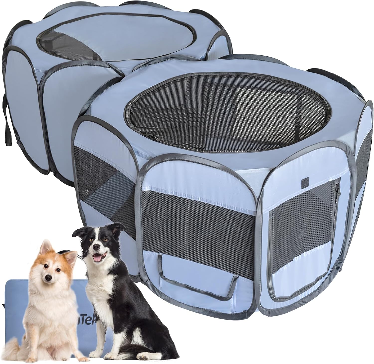 EighteenTek XLarge 2-in-1 Pop up Dog Playpen, Assembly-Free, with Leakproof Pet Pee Pads,Portable Foldable Cat Tent Enclosure Indoor Outdoors Puppy Kittens Small Animals Crates (L, 90″ Lx45 Wx28 H)