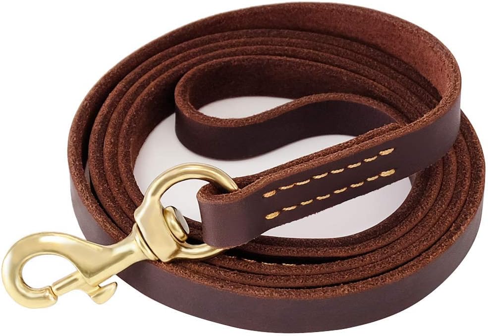 FAIRWIN Leather Dog Leash 6 Foot – Dog Training Leash Heavy Duty Dog Lead for Large Medium Small Dogs (M – 6 ft x 5/8 inch, Reddish Brown)