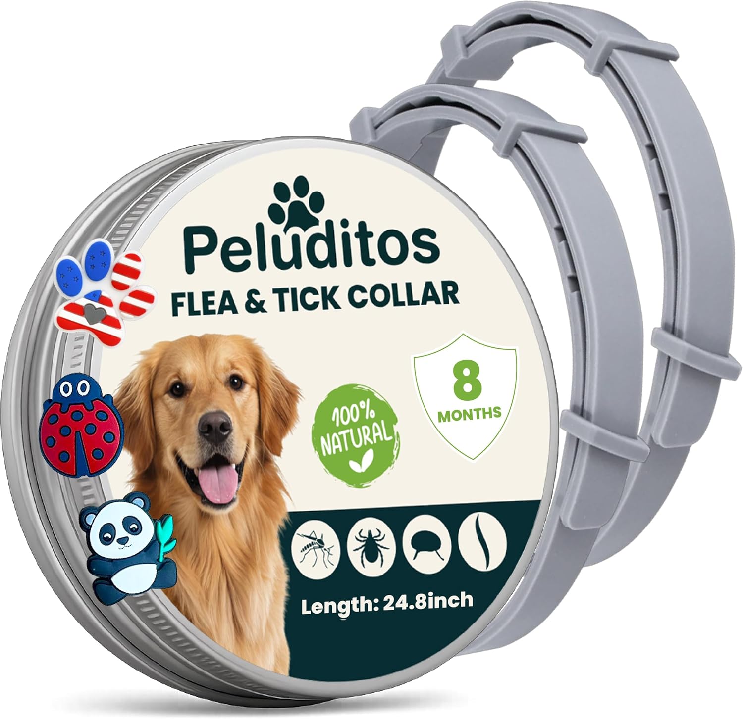 Flea and tick Collar for Dogs – Natural Dog Collar with Essential Oils (2 Collars Included) – Up to 8 Months Comfort – Adjustable, Lightweight & Stylish – Includes 3 Decorative Charms