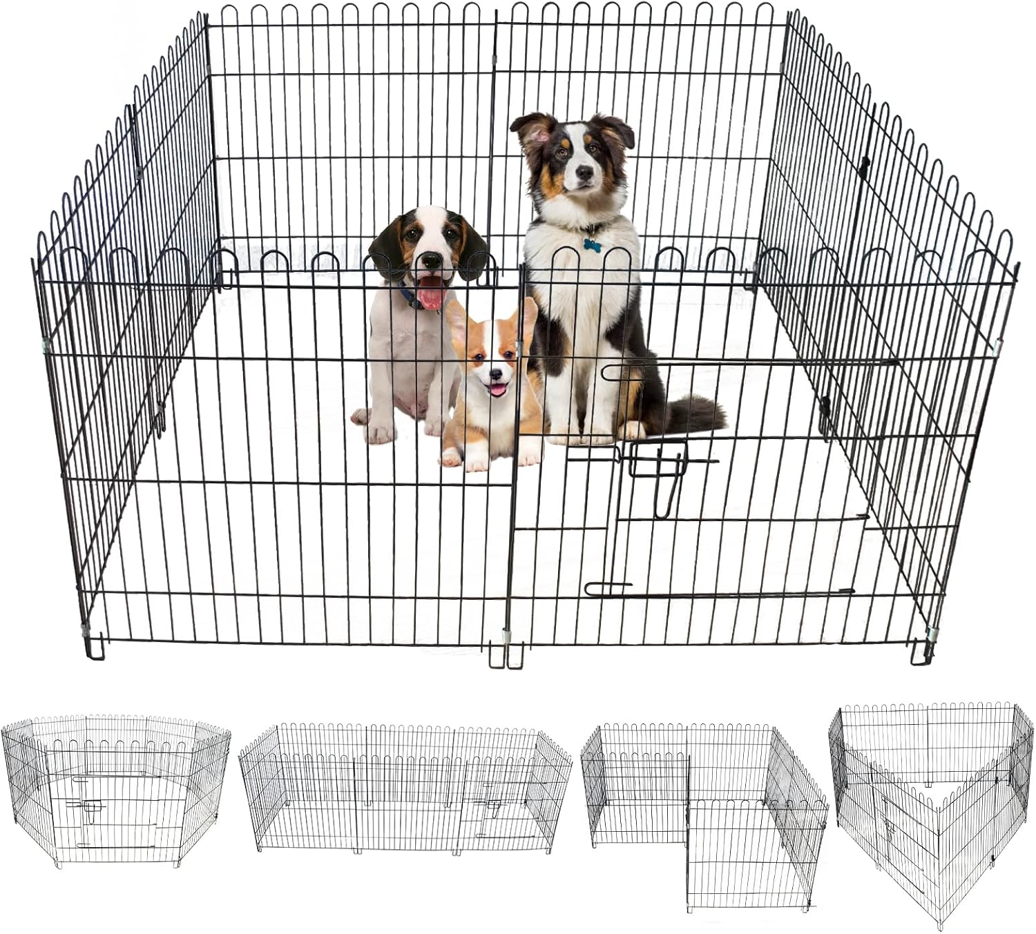Foldable Metal Dog Playpen, Portable Pet Pen Puppy Exercise Pens 8 Panels Small/Medium Dogs Fence for Yard Indoor&Outdoor RV Travel Camping with Doors for Cat Rabbit Hedgehog