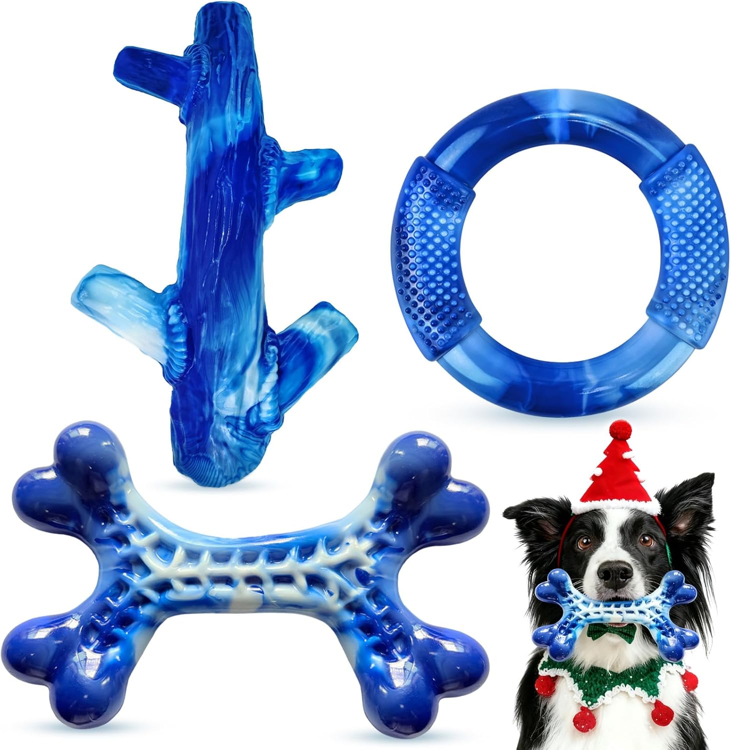 Furdog Indestructible Dog Toys for Aggressive Chewers 3 Pack, Tough Dog Toys for Large Dogs Chew Toys Keep Them Busy, Bacon Flavor, Blue