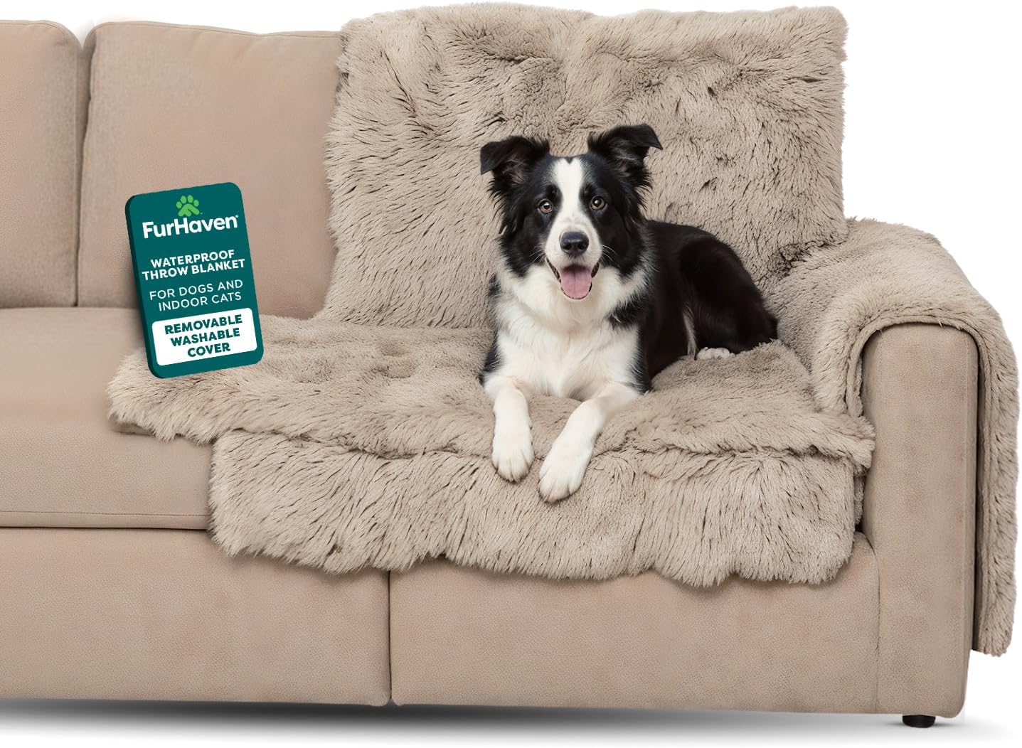 Furhaven Corner Cushion Seat Cover for Dogs & Cats, Washable, For Couches, Sectional Sofas, & L Shaped Couches – Snuggle Spot Shaggy Long Faux Fur Corner Throw – Taupe, One Size