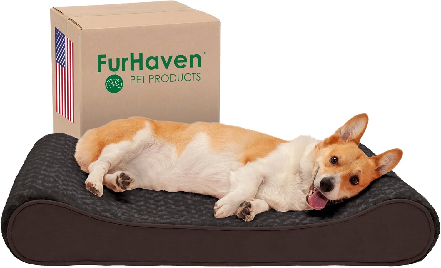 Furhaven Memory Foam Dog Bed for Large/Medium Dogs w/ Removable Washable Cover, For Dogs Up to 38 lbs – Ultra Plush Faux Fur & Suede Luxe Lounger Contour Mattress – Chocolate, Large