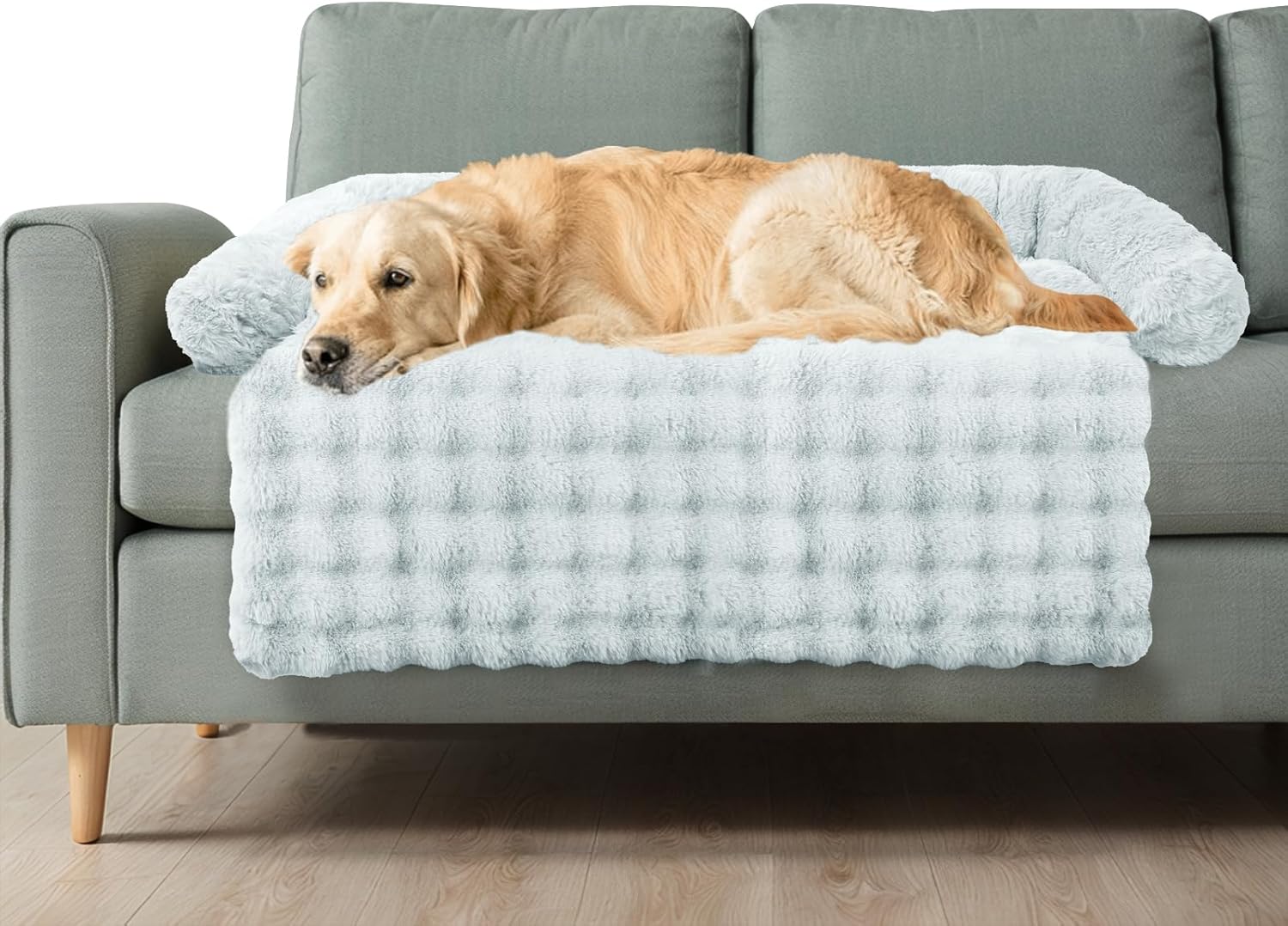 GGIB Dog Couch Cover Calming Plush Dog Bed Mat for Furniture Sofa Protector Washable Removable Cover for Large Medium Small Dogs and Cats Light Grey XL