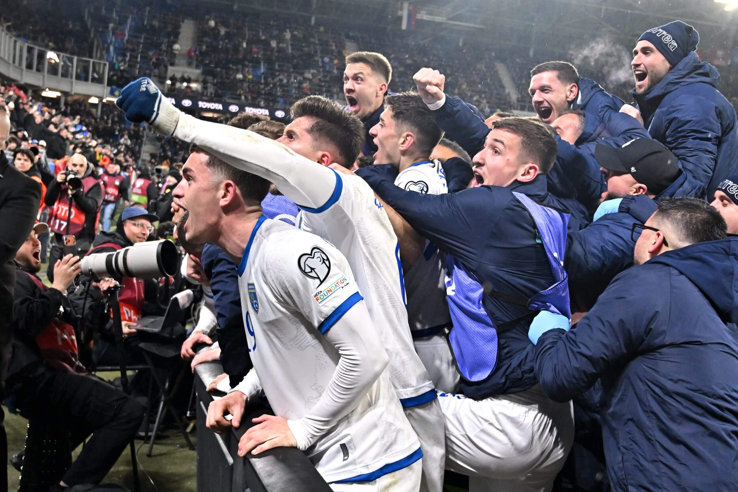 Kosovo celebrated their World Cup playoff semi-final win over Slovakia on Thursday