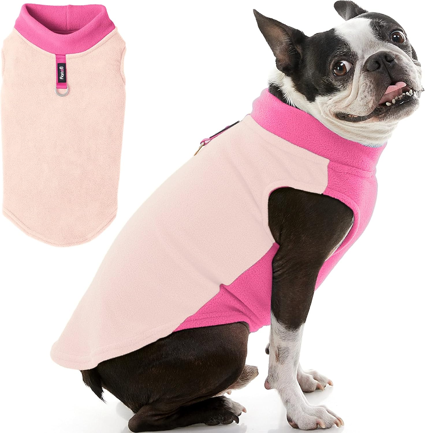 Gooby Half Stretch Fleece Vest Sweater – Peach, Large – Warm Pullover Jacket with D-Ring Leash – Winter Small Dog Coat – Cold Weather Clothes for Small Dogs Boy or Girl