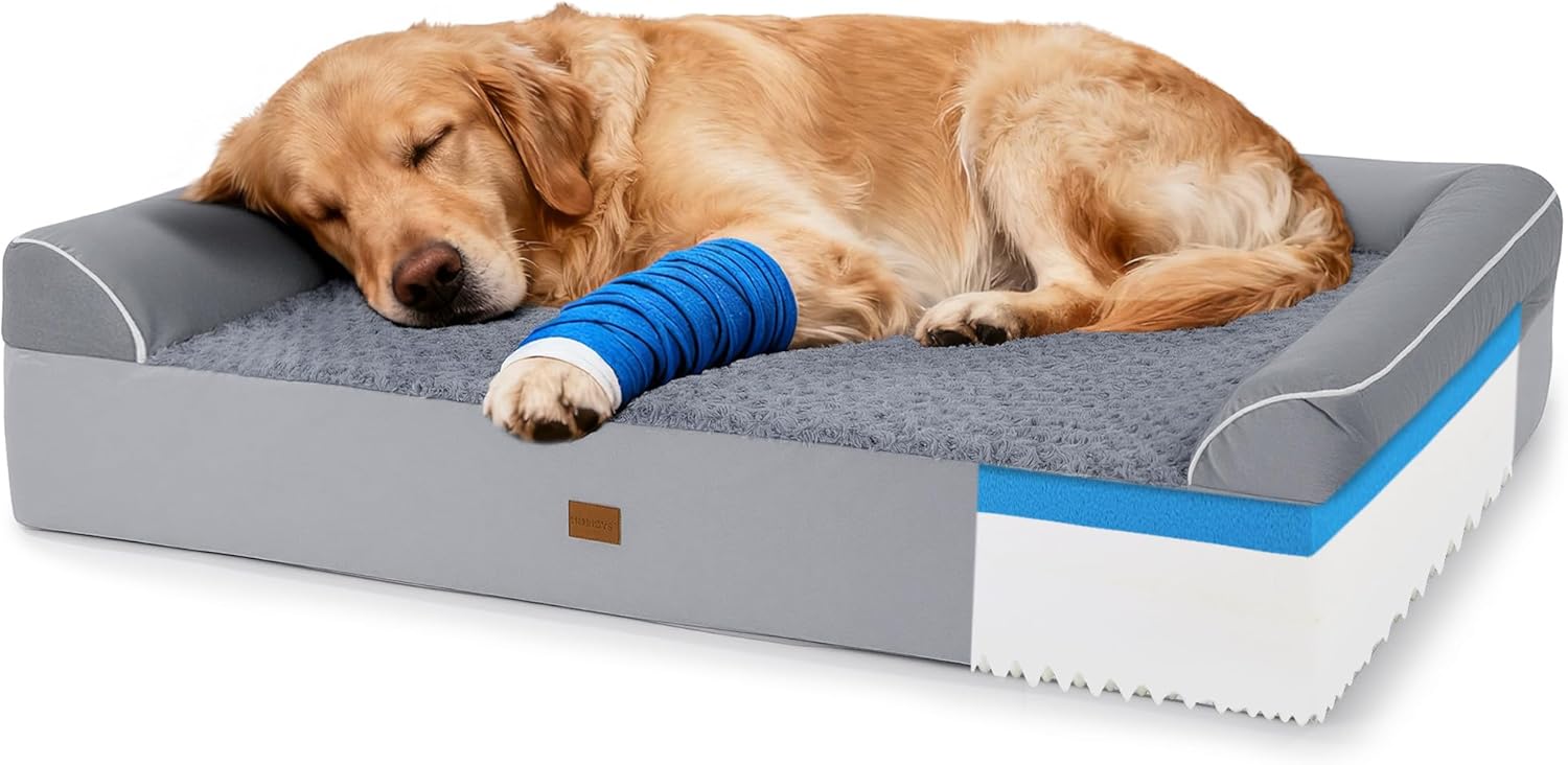 HOMBYS 7” Thickness Orthopedic Dog Bed for Large Giant Dogs, Double-Layer Memory Foam Waterproof Washable XXXL Dog Sofa Bed with Bolster Headrest, Ultra-Supportive for Joint & Arthritis Relief