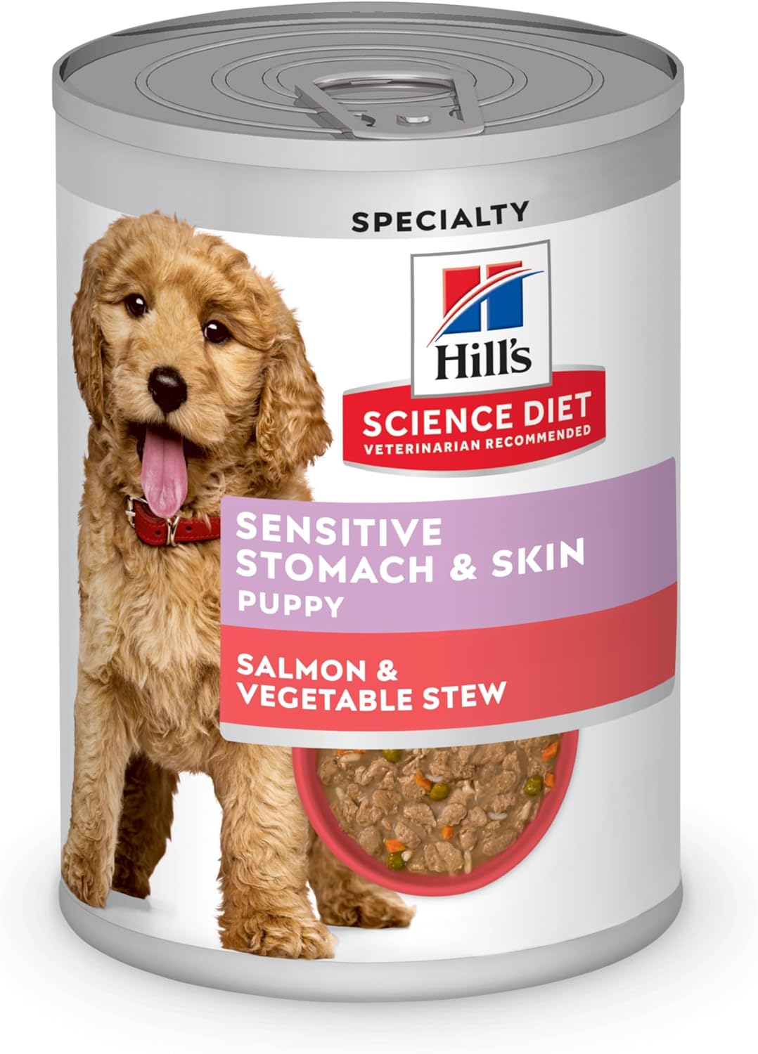 Hill’s Science Diet Sensitive Stomach & Skin, Puppy, Stomach & Skin Sensitivity Support, Wet Dog Food, Salmon & Vegetable Stew, 12.5 oz Can, Case of 12