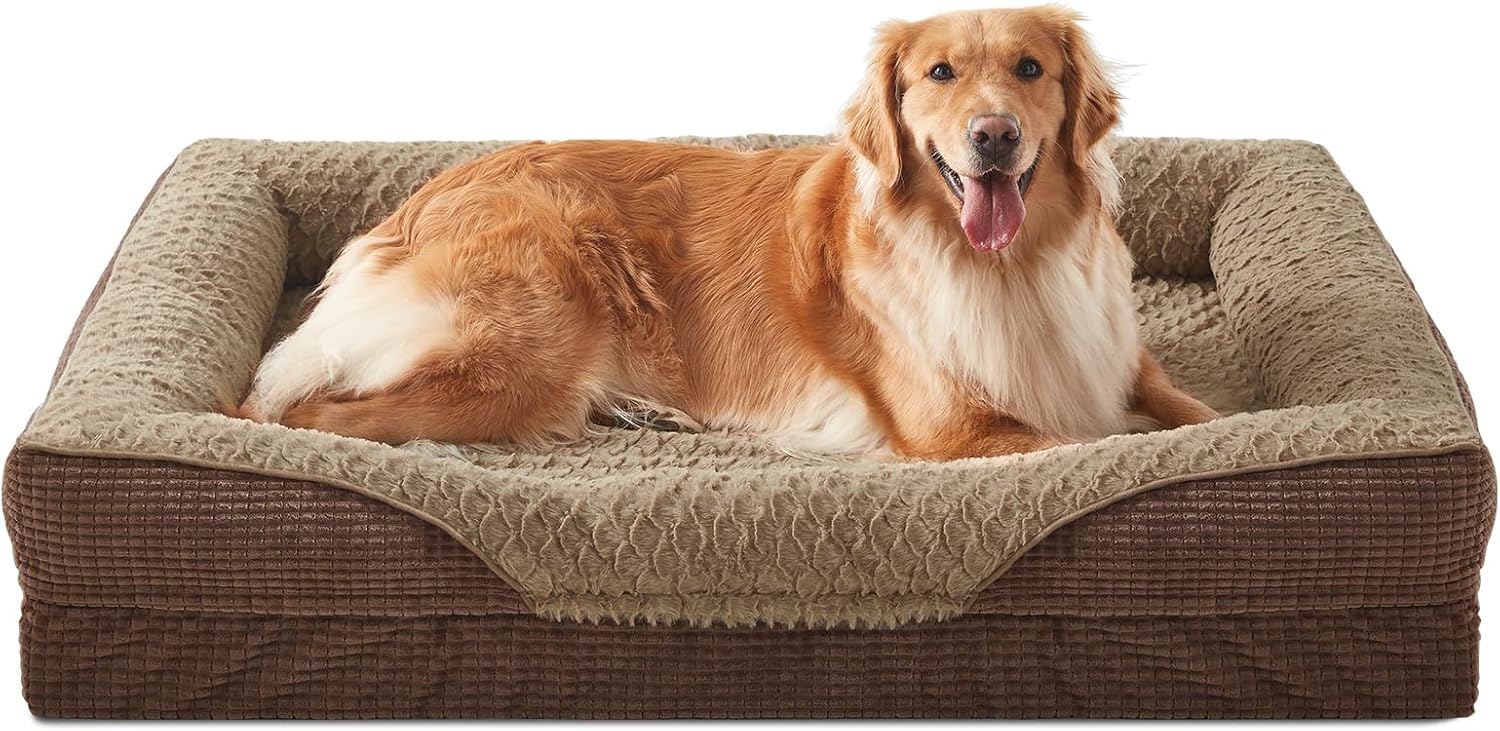 INVENHO Orthopedic Dog Beds Large Sized, XL Washable Egg-Crate Memory Foam Dog Couch with Washable Removable Cover, Waterproof Lining and Nonskid Bottom