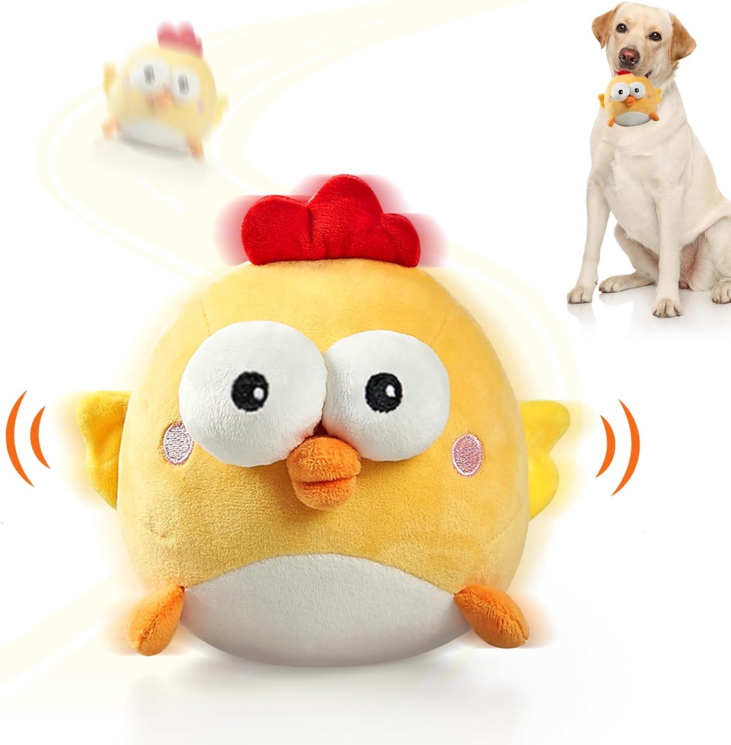 Interactive Dog Toy Ball, Upgrade Automatic 1.5H Jump Plush Toy with Removable Zipper for Small Large Dogs, Rechargeable Squeaky Move Bounce Ball for Pets Keep Busy, No Loud Music (Chicken)