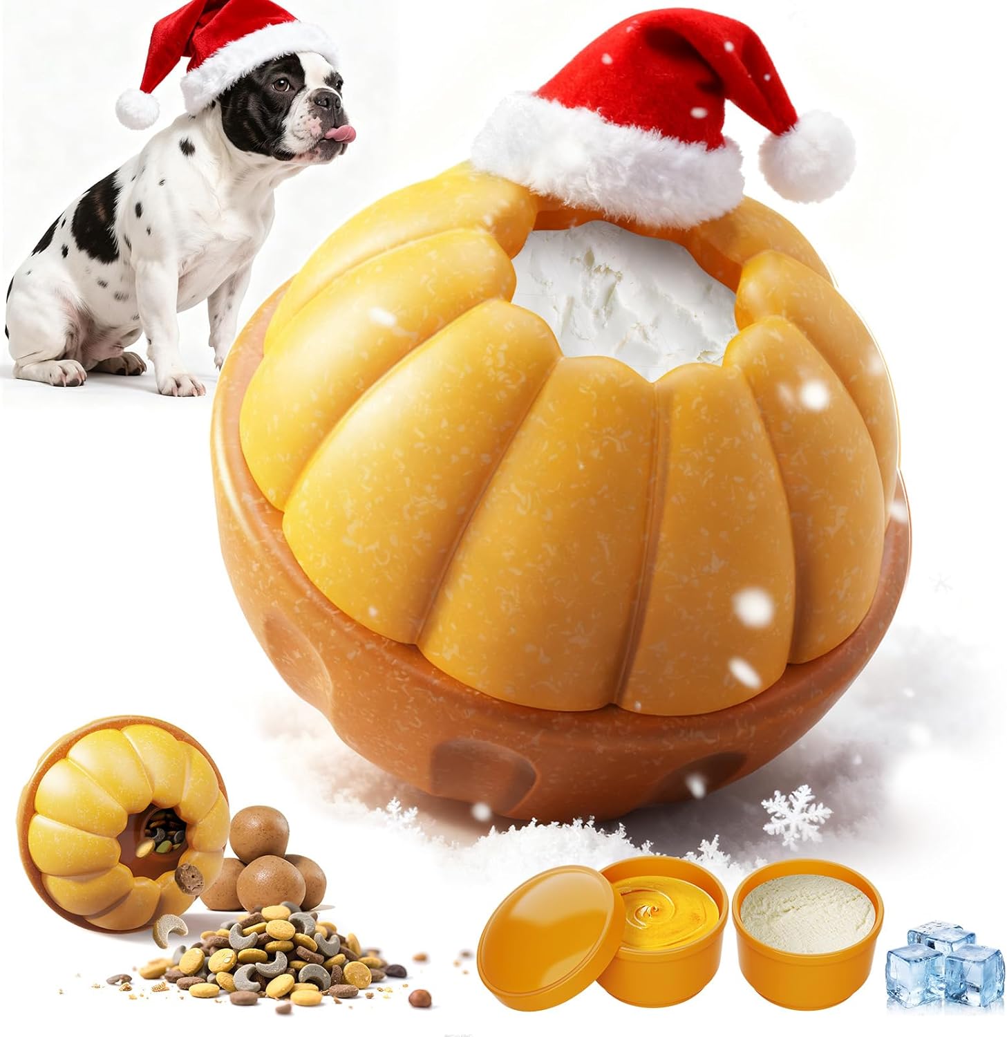 Interactive Dog Toy, Frozen Treat Dog Puzzle Enrichment Ball – Slow Food Training to Relieve Boredom and Stimulating, Durable Natural Chew Toy for Small Medium, 25-75 lbs