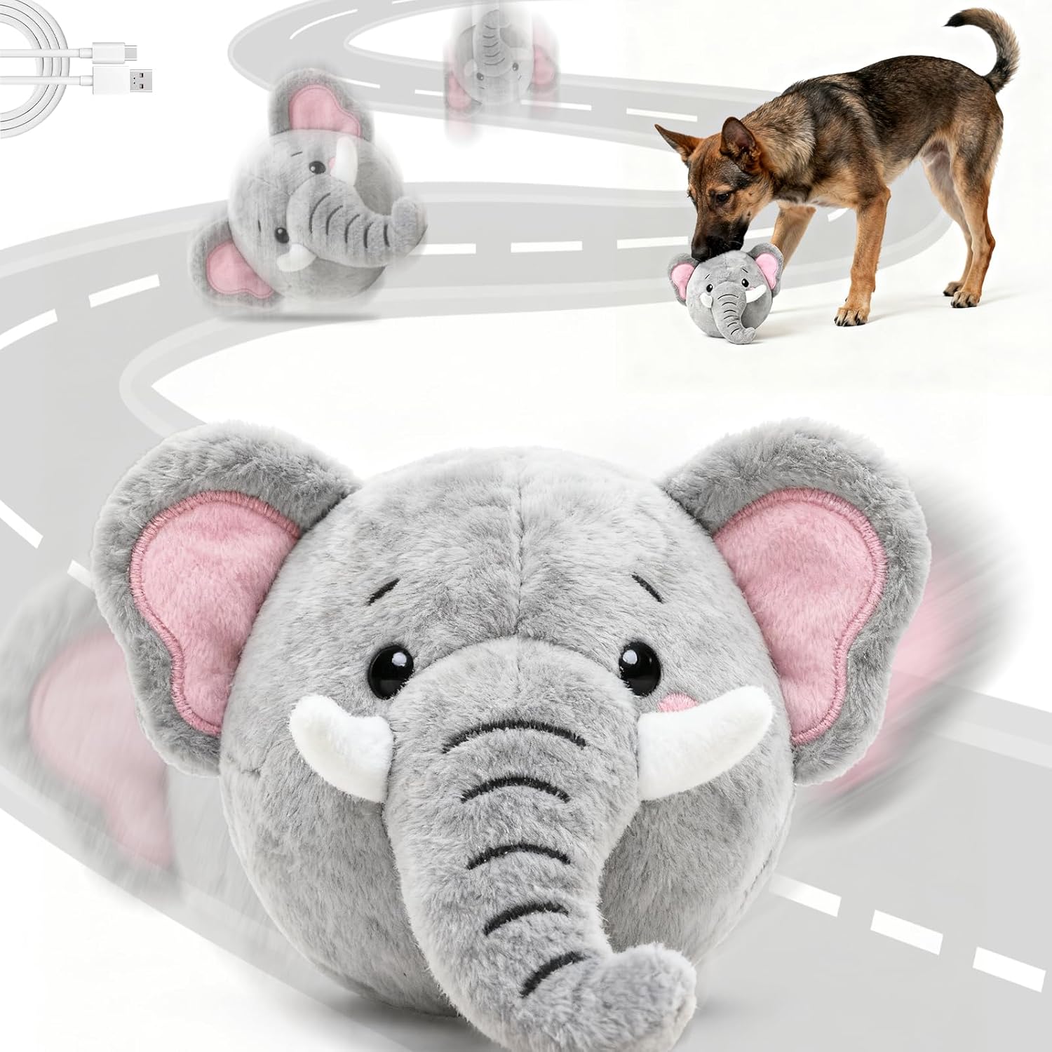 Interactive Dog Toys, Self Moving Dog Toy to Keep Them Busy, Electronic Vibrating Dogs Toy/Squeaky Bouncing Ball for Small Medium Large Dogs with Jumping Music Talking Mode (Elephant)