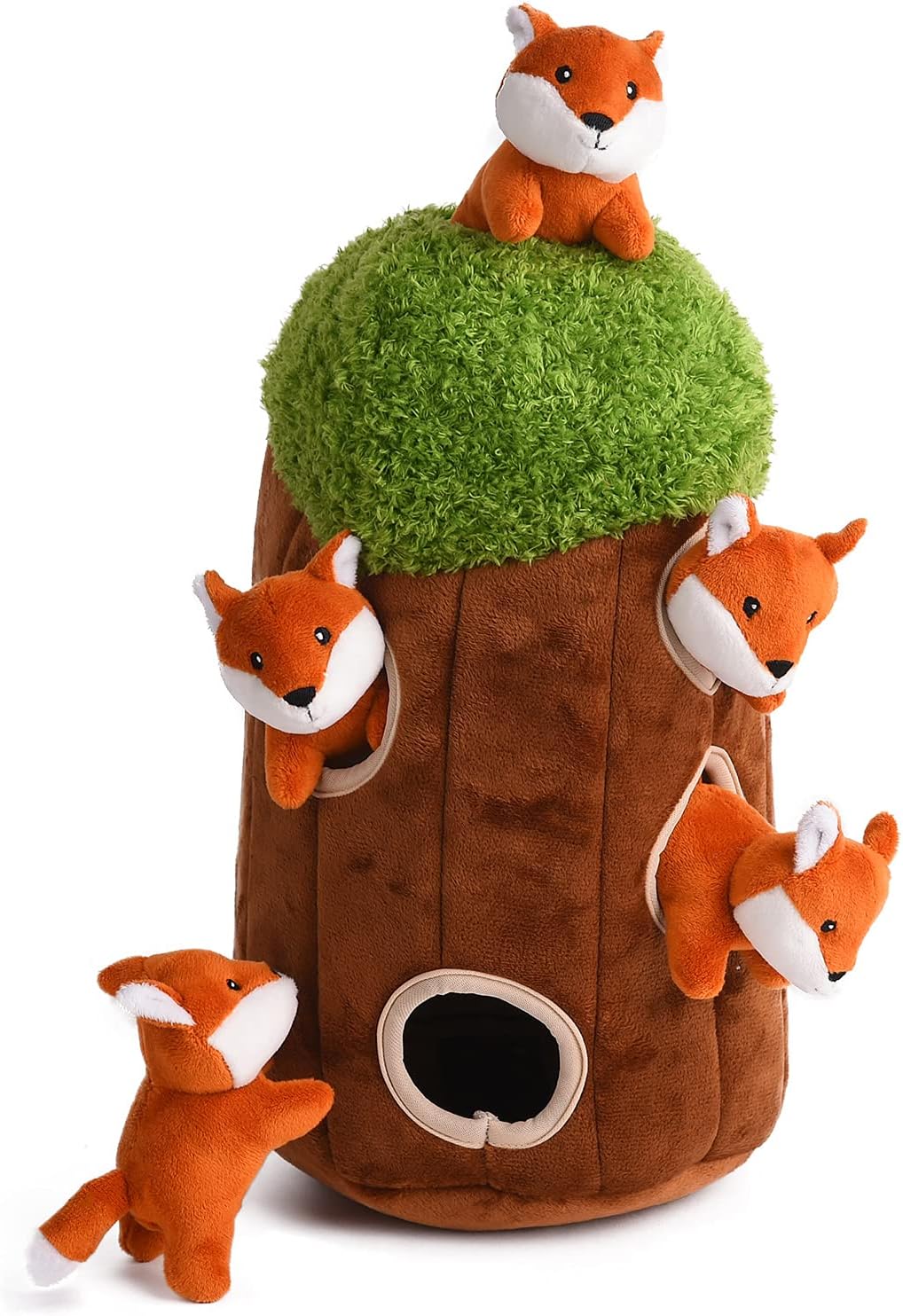 Interactive Squeaky Dog Toys Fox Dog Toy, Stuffing Woodland Friends Burrow, Squeaky Plush Dog Toys for Small Medium Large Dogs Small Size (Large)