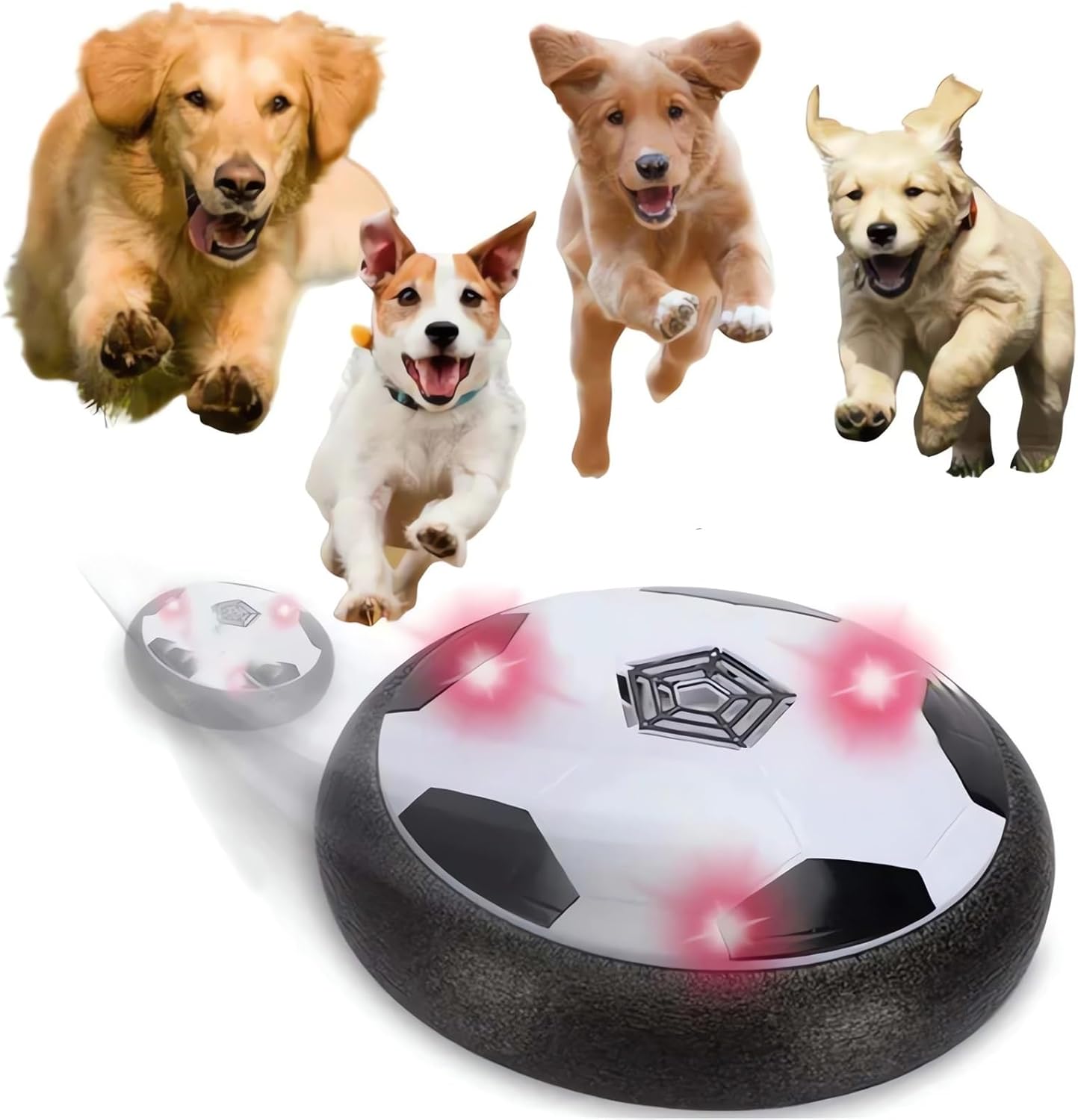 Ivieicip Active Gliding Disc – 2023 New Light up Indoor Soccer Ball Games Rolling for Dogs, Interactive Automatic Self Moving Dog Toys, Flying Saucer Aggressive Chewers (Silent)