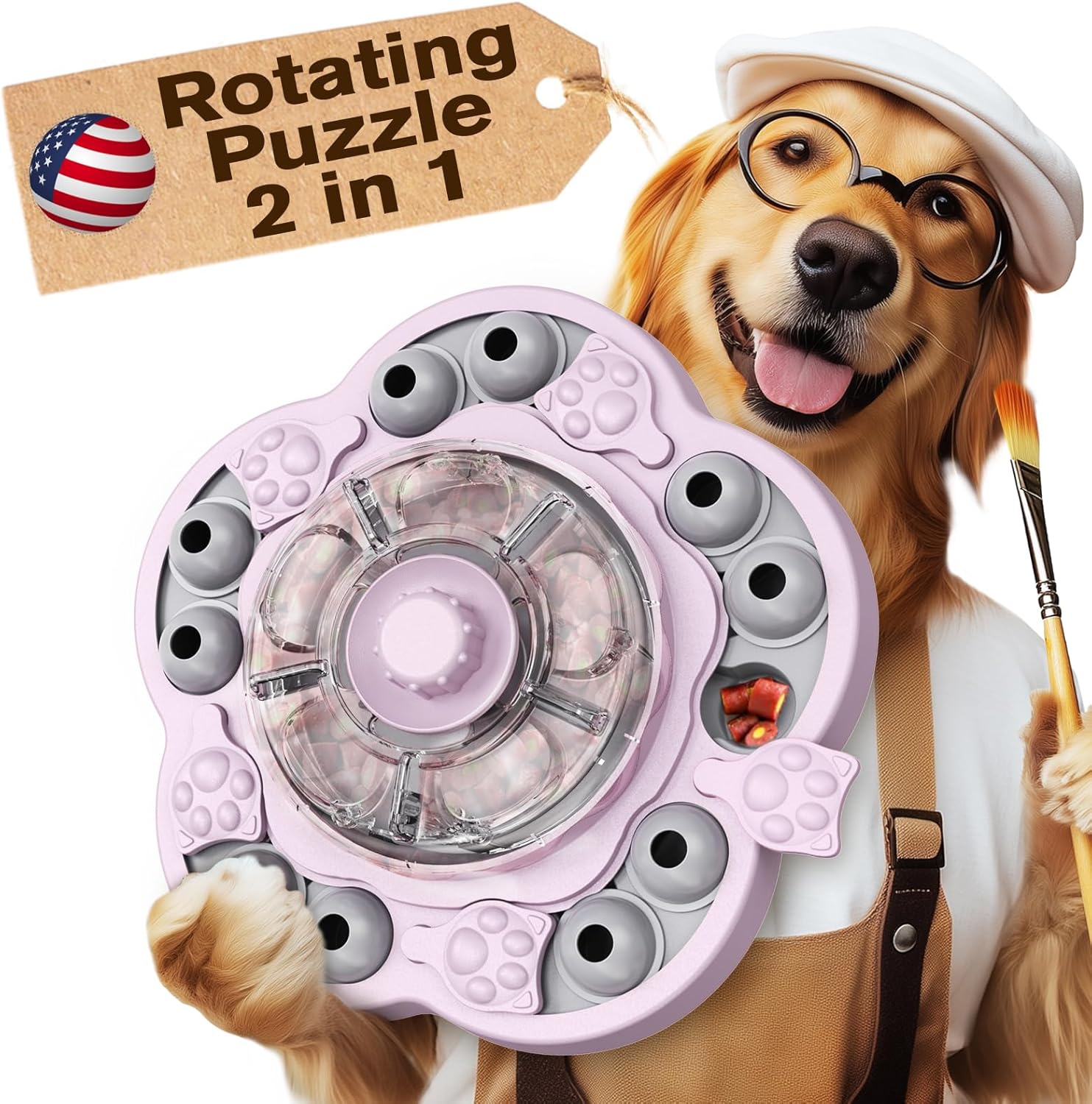 KADTC 3 Levels of Step-by-Step Challenge,Large Size,Dog Puzzle Feeder Toy – U.S. Brand & Design,Spin-to-Release Treat Dispenser For Dogs Boredom Toys Mental Stimulation Enrichment Slow Feeding Puzzles