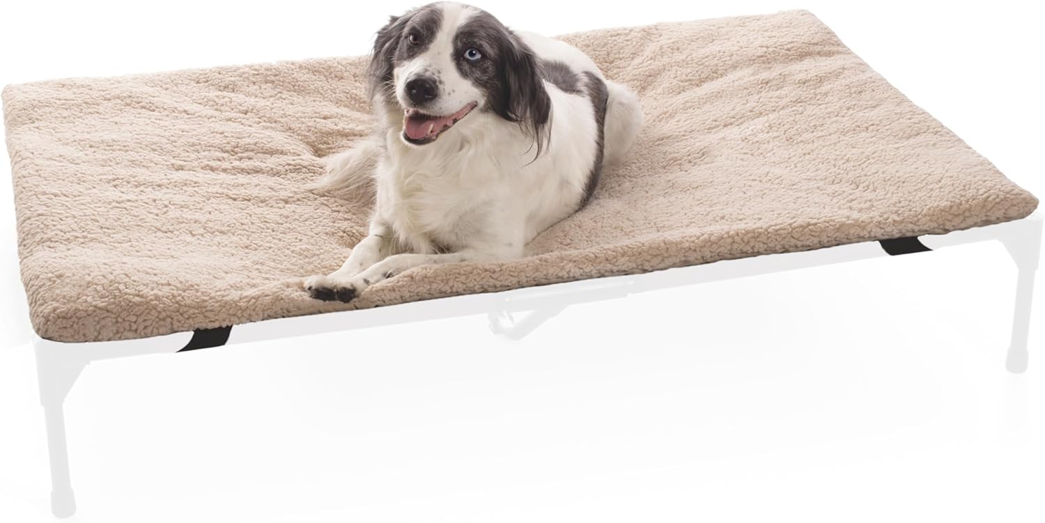 K&H Pet Products Dog Cot Pad (Cot Sold Separately), Pillow-Top Comfort Bed for K&H XL Elevated Dog Beds, Soft & Fluffy, Secure Fit Straps, Machine Washable, Portable – Extra-Large 50 X 32 Tan Fleece