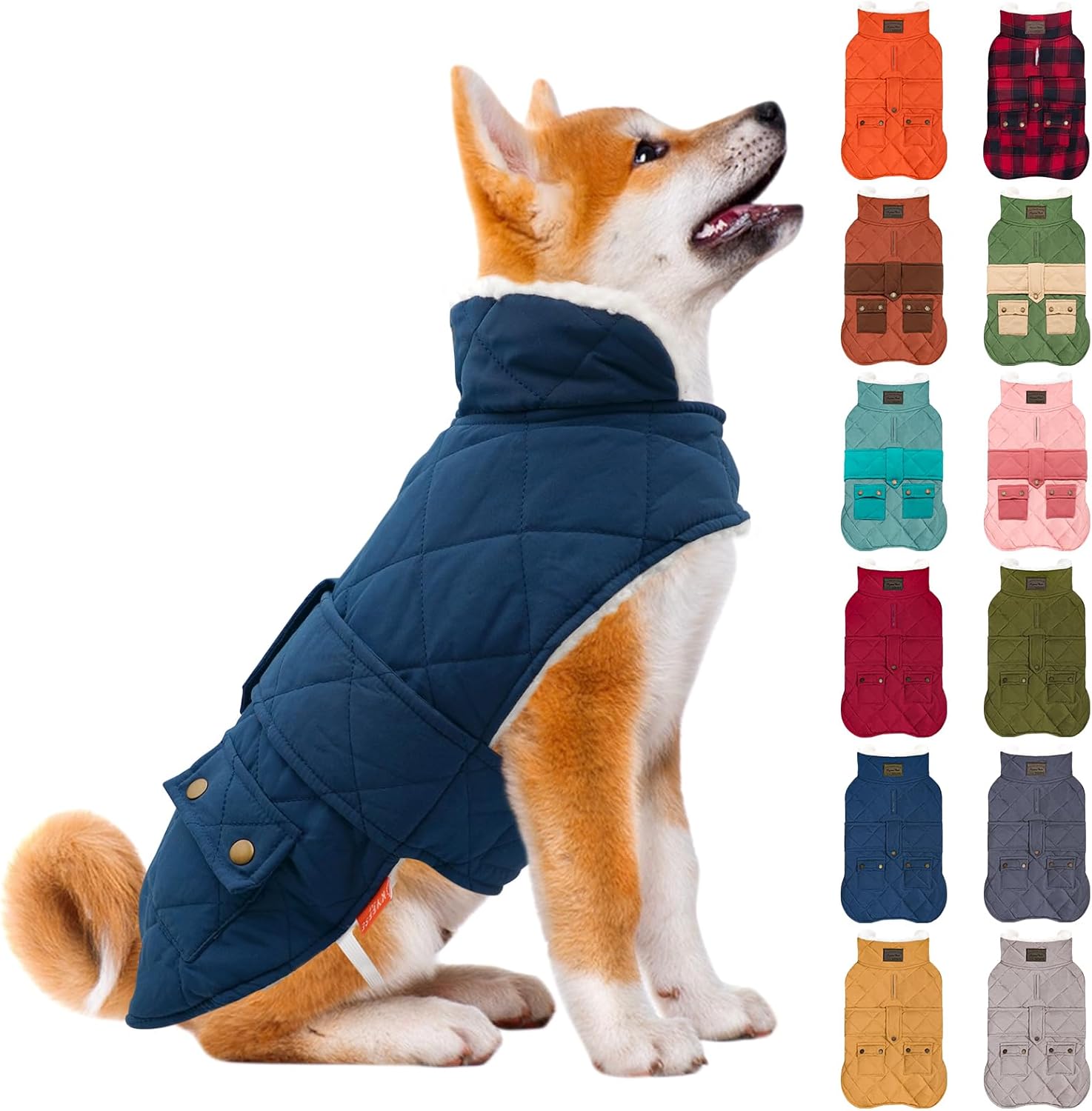 KYEESE Dog Coat Waterproof Dogs Jacket with Fleece Lined Windproof Dog Coats for Small Dogs Thick Pets Clothes with Pocket Soft Pet Sweater for Cold Weather Warm Pet Winter Puffer Coat with Leash Hole