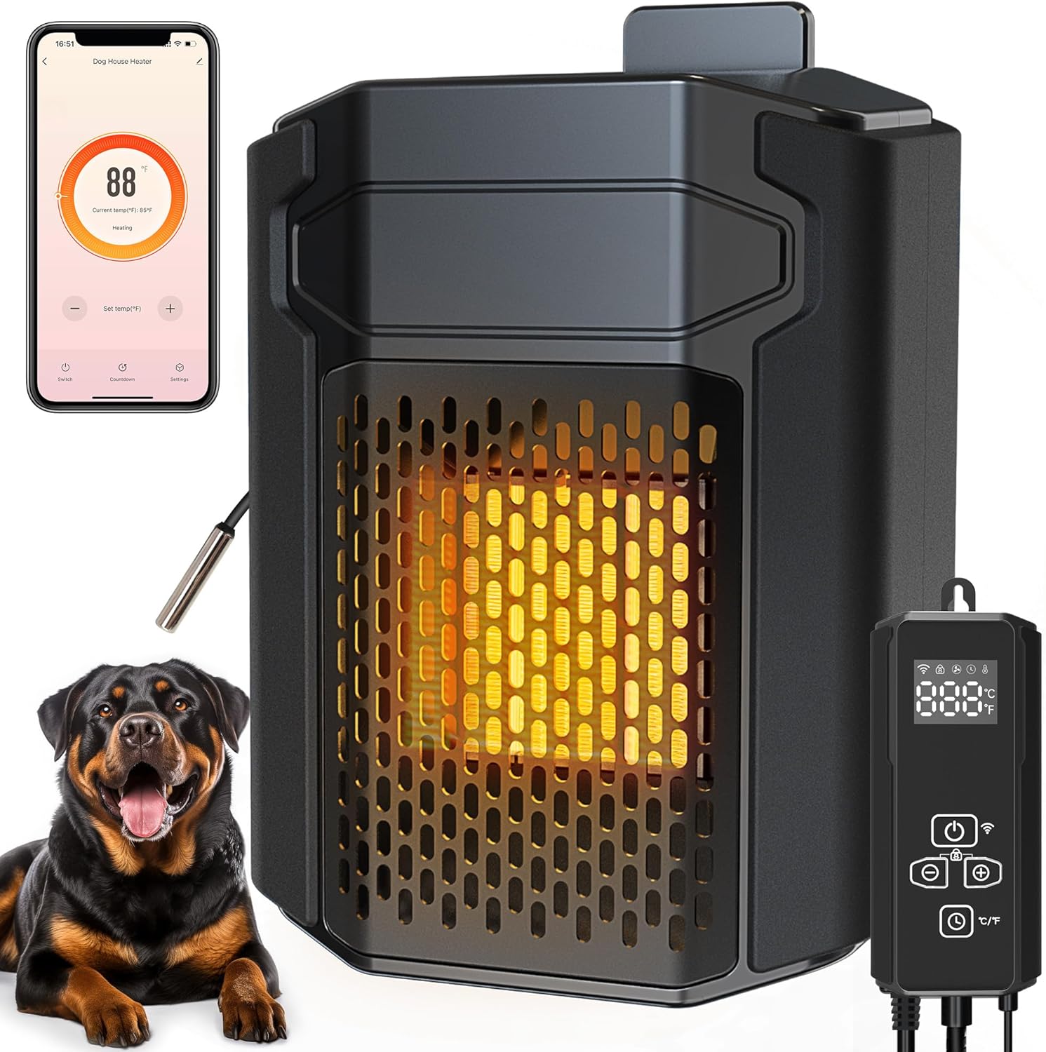 Kiroto Outdoor Dog House Heater with Thermostat APP Control – Outdoor Pet House Heater with WIFI, 500W Dog House Heaters for Outside Doghouse, Heated Dog House for Winter ith Adjustable Temp & Timer