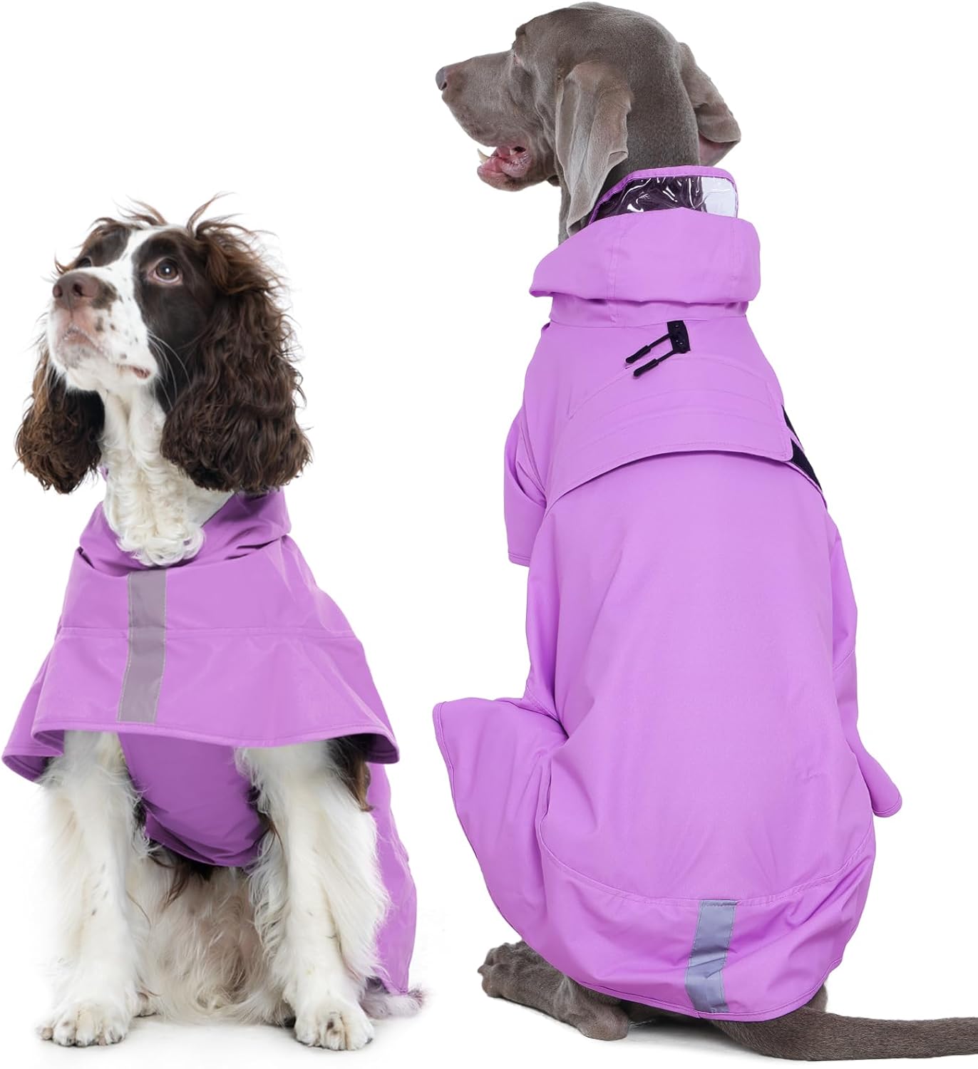 Kuoser Dog Raincoat, Waterproof Dog Rain Jacket with Clear Hooded Double Layer, Lightweight Reflective Dogs Rain Coat with Adjustable Belly Strap, Rain Coats for Large Dogs Outdoor Wear, Pink XL