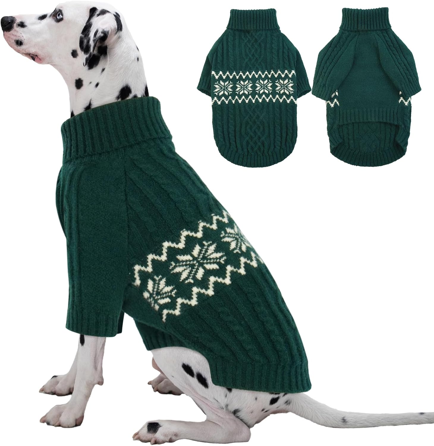 Kuoser XXL Christmas Sweater for Large Dogs, Pullover Warm Boy Girl Pet Knitwear, Cold Weather Clothes for Golden Retriever Labrador, Green XXL