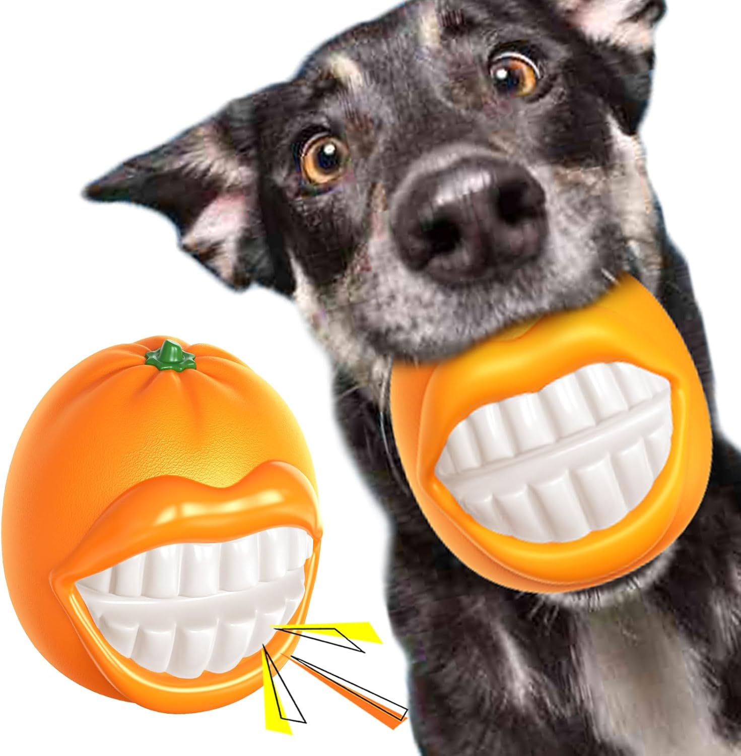 Large Size Orange Squeaky Dog Toy for Medium/Large Dogs Breed Aggressive Chewers Durable Bouncy Squeak Ball