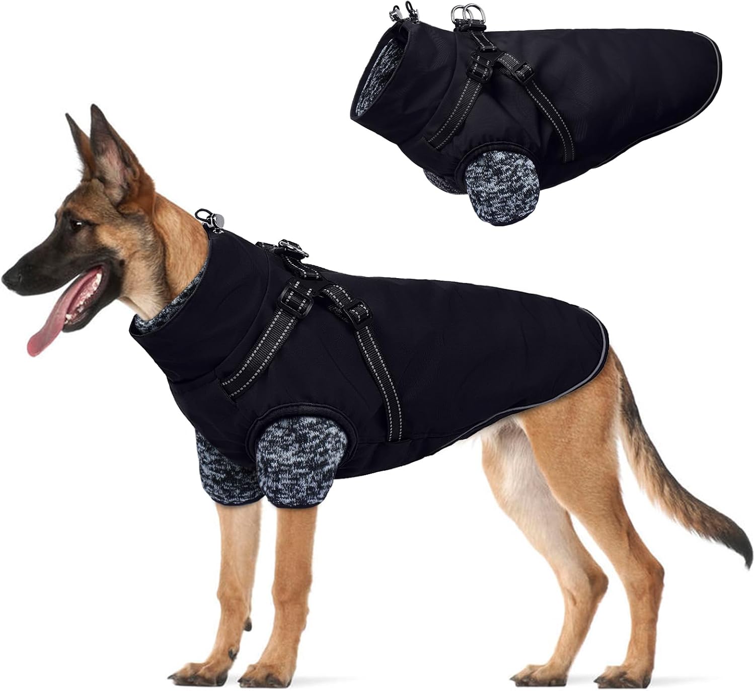 Lelepet Dog Coat 3 in 1 Waterproof Dog Winter Jacket with Harness Built in Windproof Snow Jakcet with Detachable Fleece Sweater Lining Reflective Thermal Cold Weather Coats for Small Medium Large Dogs