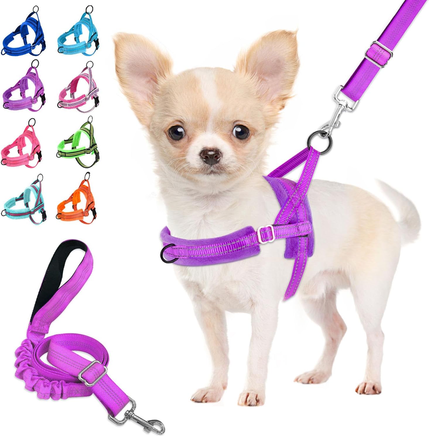 Lukovee No Pull Dog Harness and Leash Set, Soft Padded Small Dog Harness, Neck & Chest Adjustable Reflective Vest Puppy Harness with 4ft Lightweight Anti-Twist Dog Leash for Small Dogs (S, Purple)