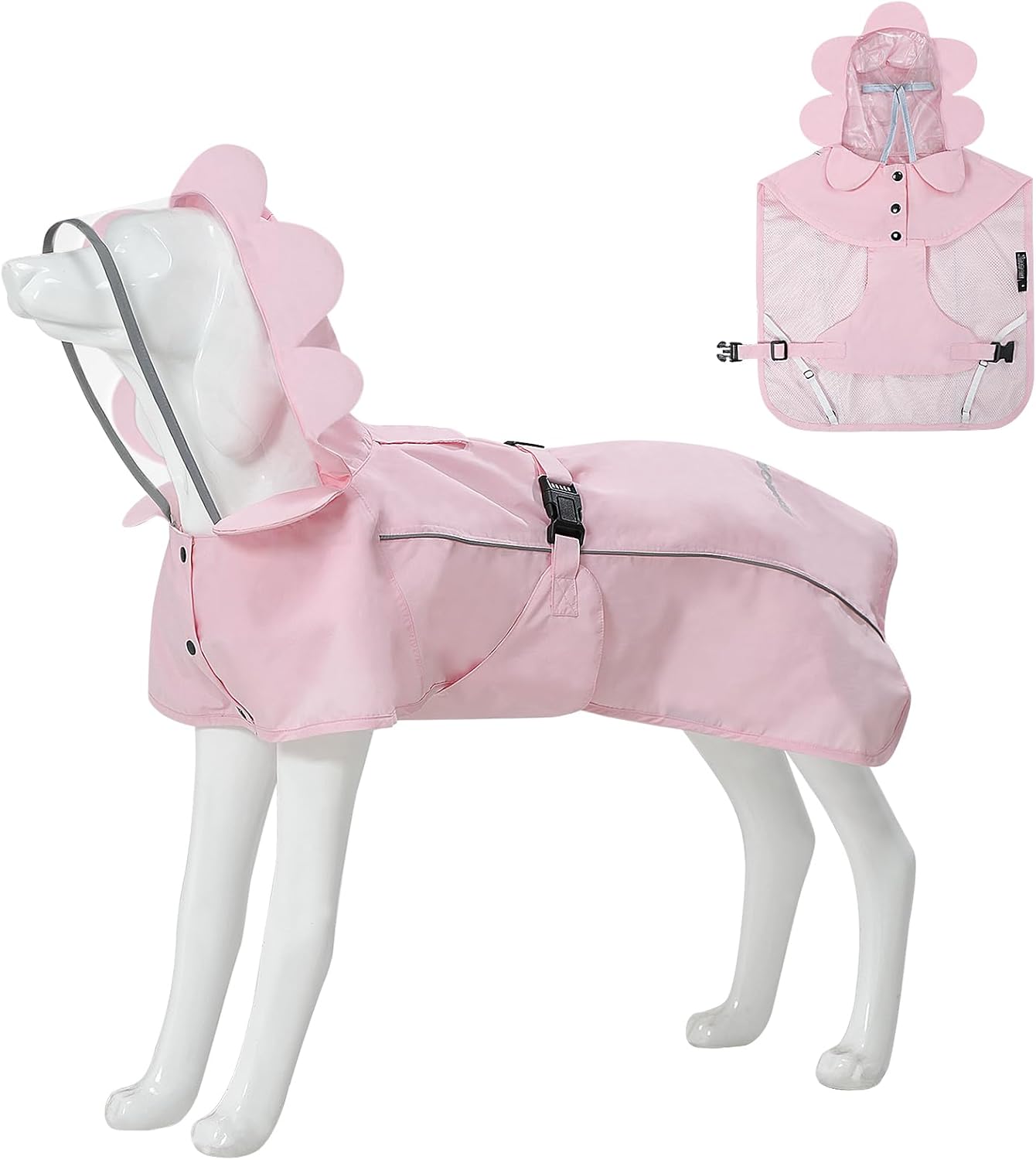 MAMORE Dog Raincoat, Waterproof Adjustable Floral Hooded Pet Poncho Reflective Dog Rain Jacket for Small Medium Large Dogs for Outdoor Walking Hiking (Pink, Large)