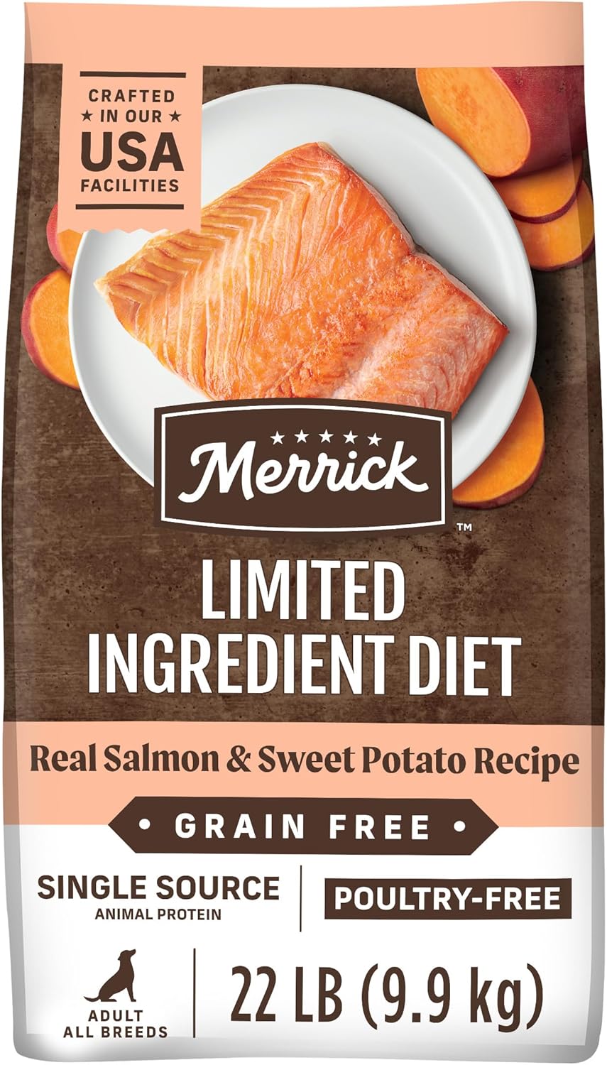 Merrick Limited Ingredient Diet Grain Free Dry Dog Food, Premium And Healthy Kibble, Salmon And Sweet Potato – 22.0 lb. Bag