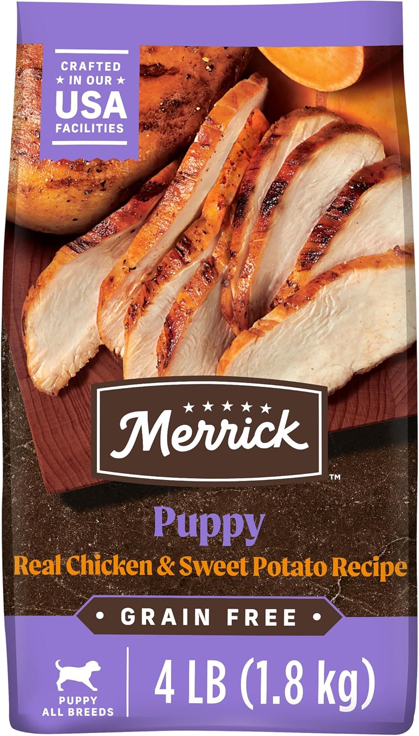 Merrick Premium Grain Free Dry Puppy Food, Wholesome And Natural Kibble With Real Chicken and Sweet Potato – 4.0 lb. Bag