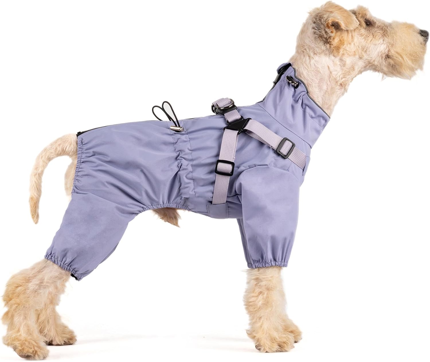 Mile High Life Waterproof Dog Raincoat, Full Coverage Small Dog Rain Coat with Harness, Adjustable 4 Legs Puppy Rain Jacket with Reflective Strip and Elastic Cuffs (Purple, M Back Length 14.6″)