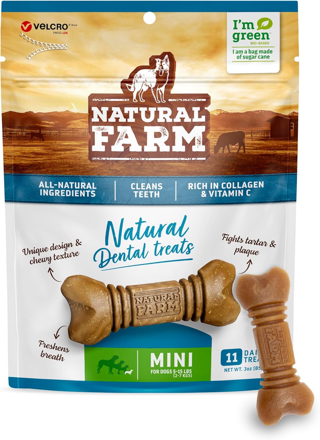 Natural Farm All-Natural Dog Dental Chew, Dog Teeth Cleaning Treats – Fresh Breath, Fight Plaque & Tartar – Canine Mess-Free Oral Care, Teeth Cleaning Chews for Dogs 5-15 Lbs (11 Treats, 2.25 Oz)