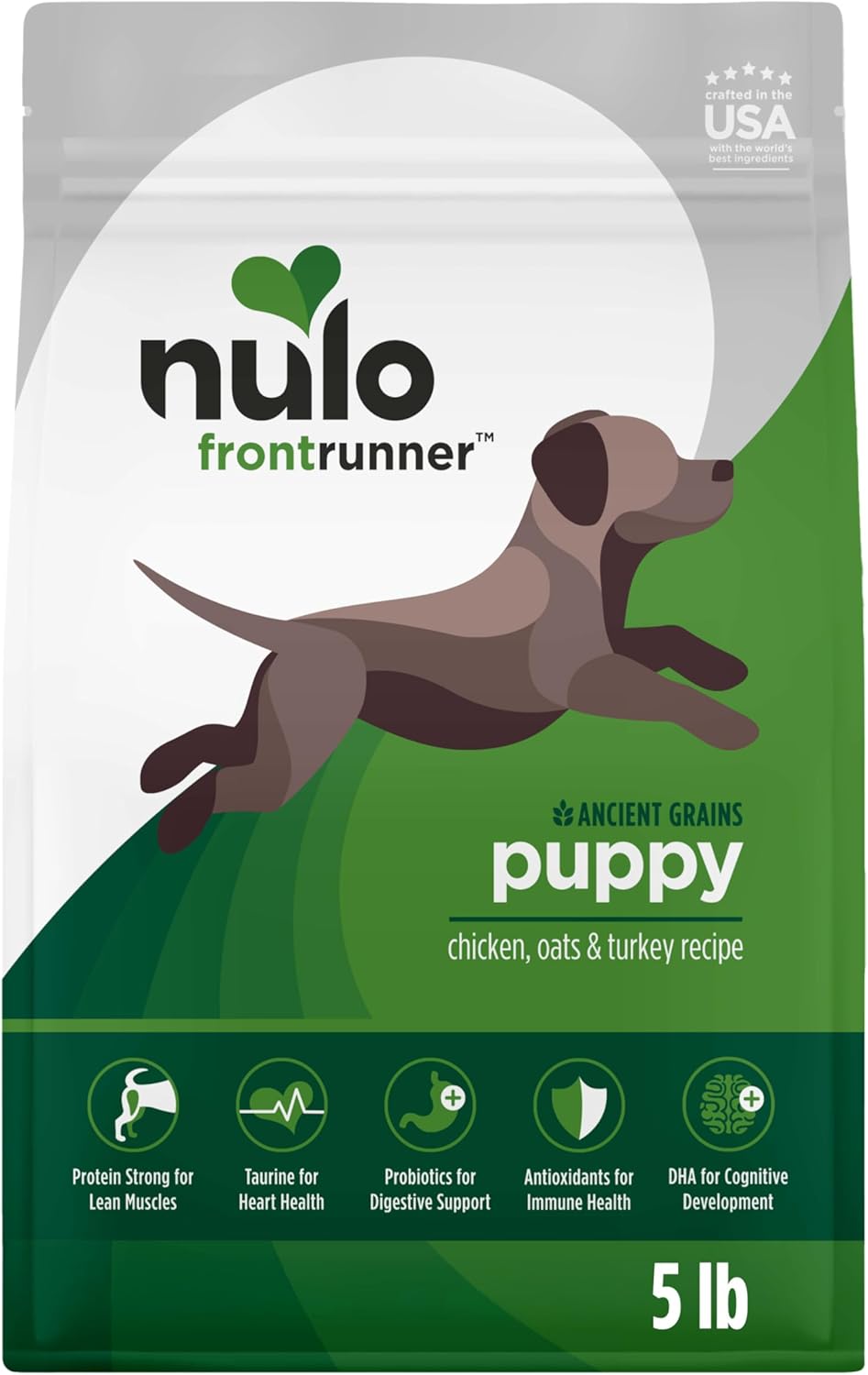 Nulo Frontrunner Puppy Food – High-Protein Chicken, Oats & Turkey Recipe Kibble, Natural Dry Dog Food with DHA, Ancient Grains, Probiotics, Taurine, Omega 3 for Small, Medium & Large Breeds, 25lb Bag