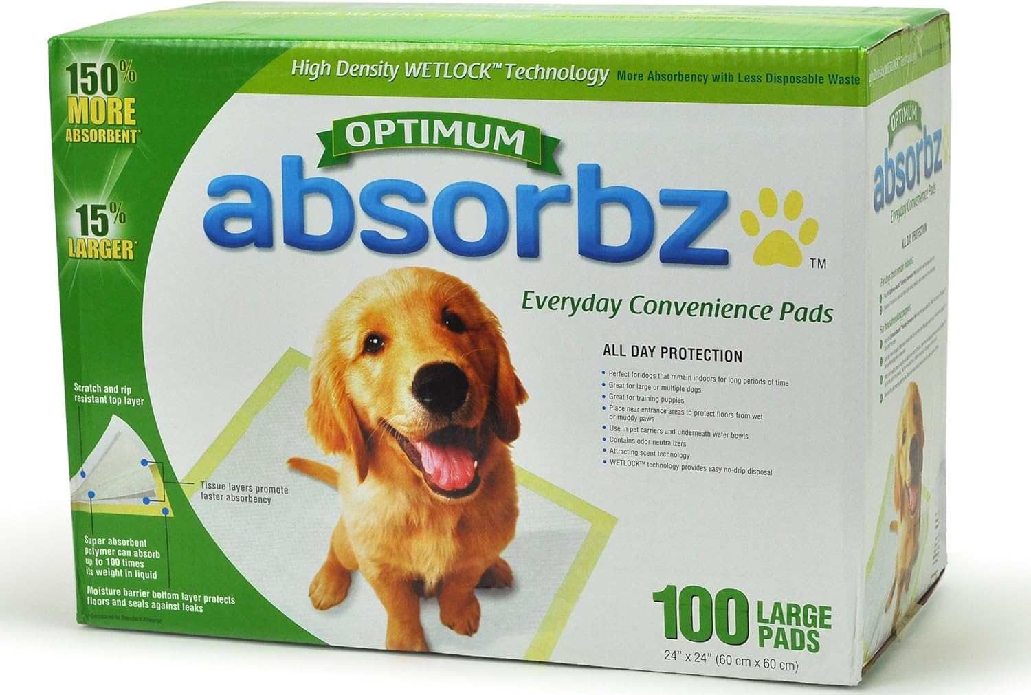 Optimum Training Pads for Dogs, 100 ct. Large 24″x24″ Pads