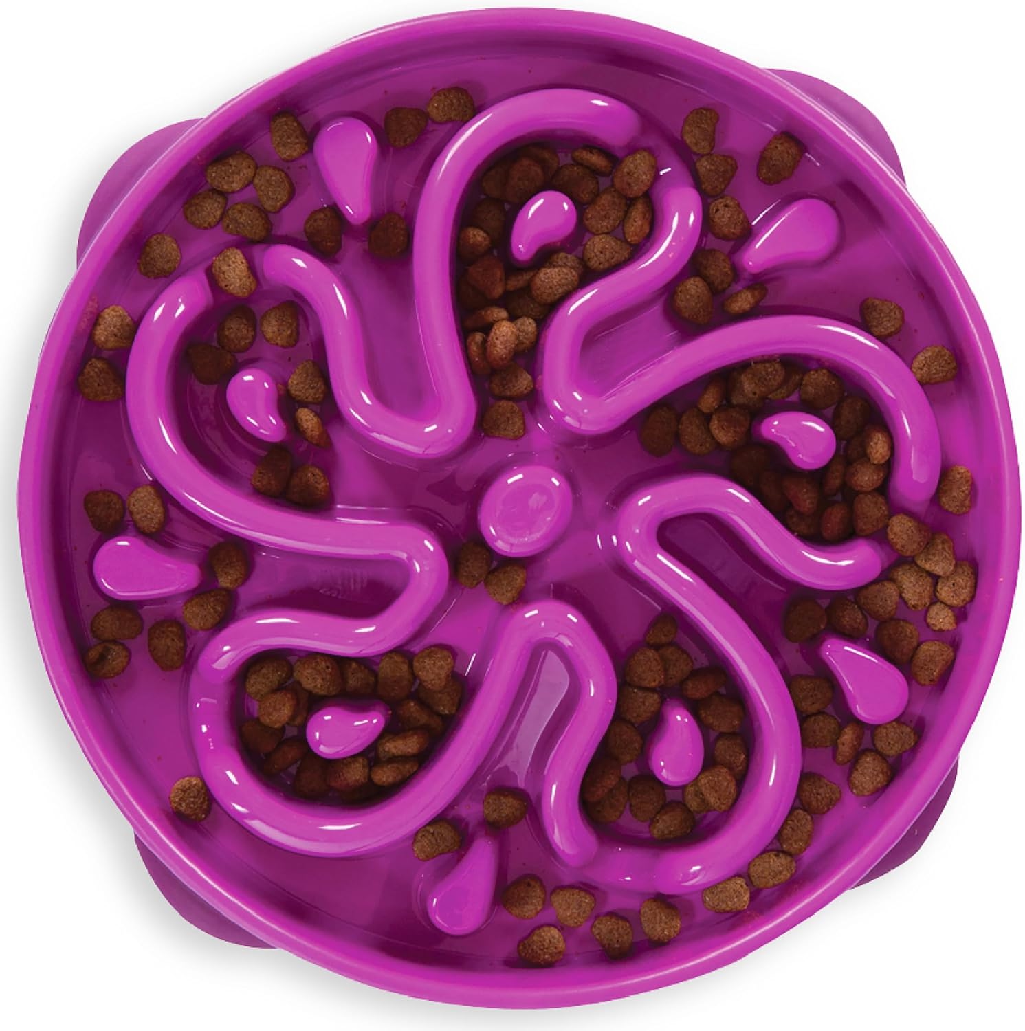 Outward Hound Fun Feeder Slo Bowl – Large 4‑Cup Capacity, Slow Feeding, Medium to Large Dogs, Non‑Slip, Purple, Flower Pattern